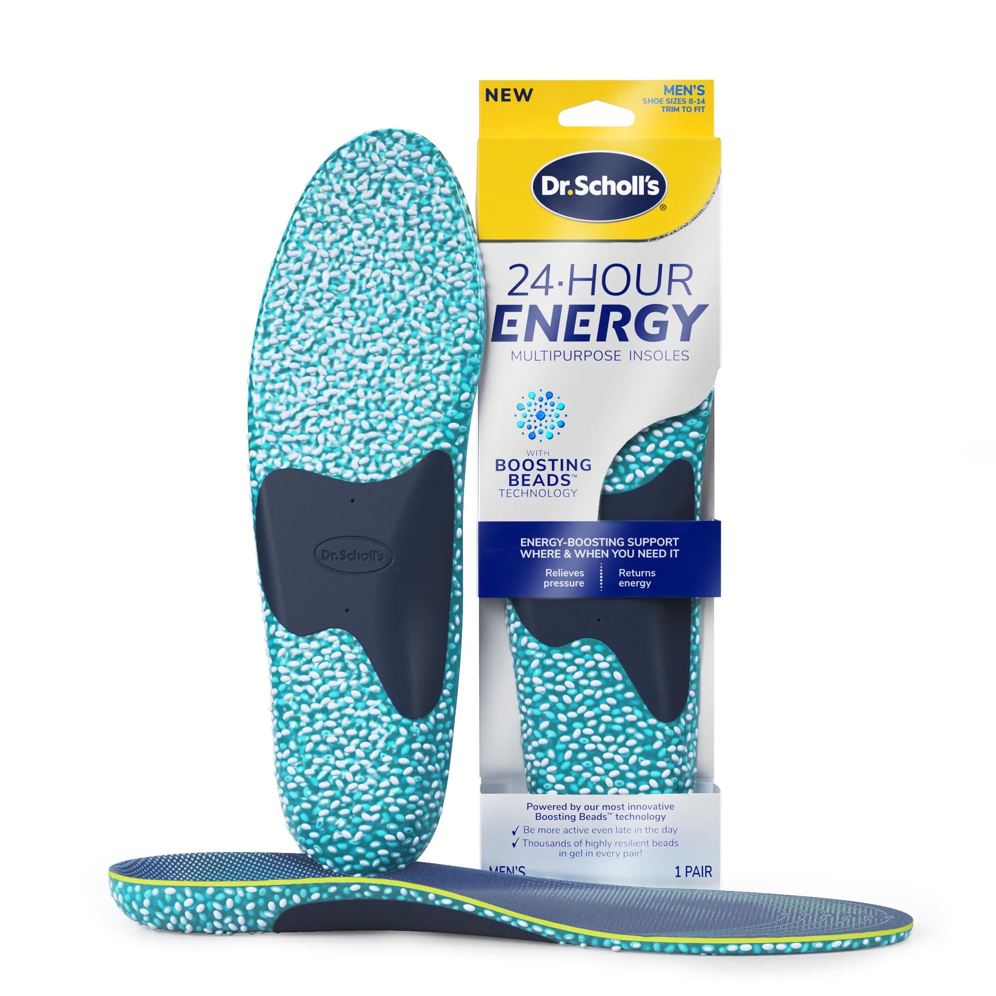 - Dr. Scholl's 24-Hour Energy Multipurpose Insoles, Returns Energy with Every Step, Relieves Foot Pressure & Tired Achy Feet, Memory Foam & Gel Insert, Men's Shoe Size 8-14, 1 Pair