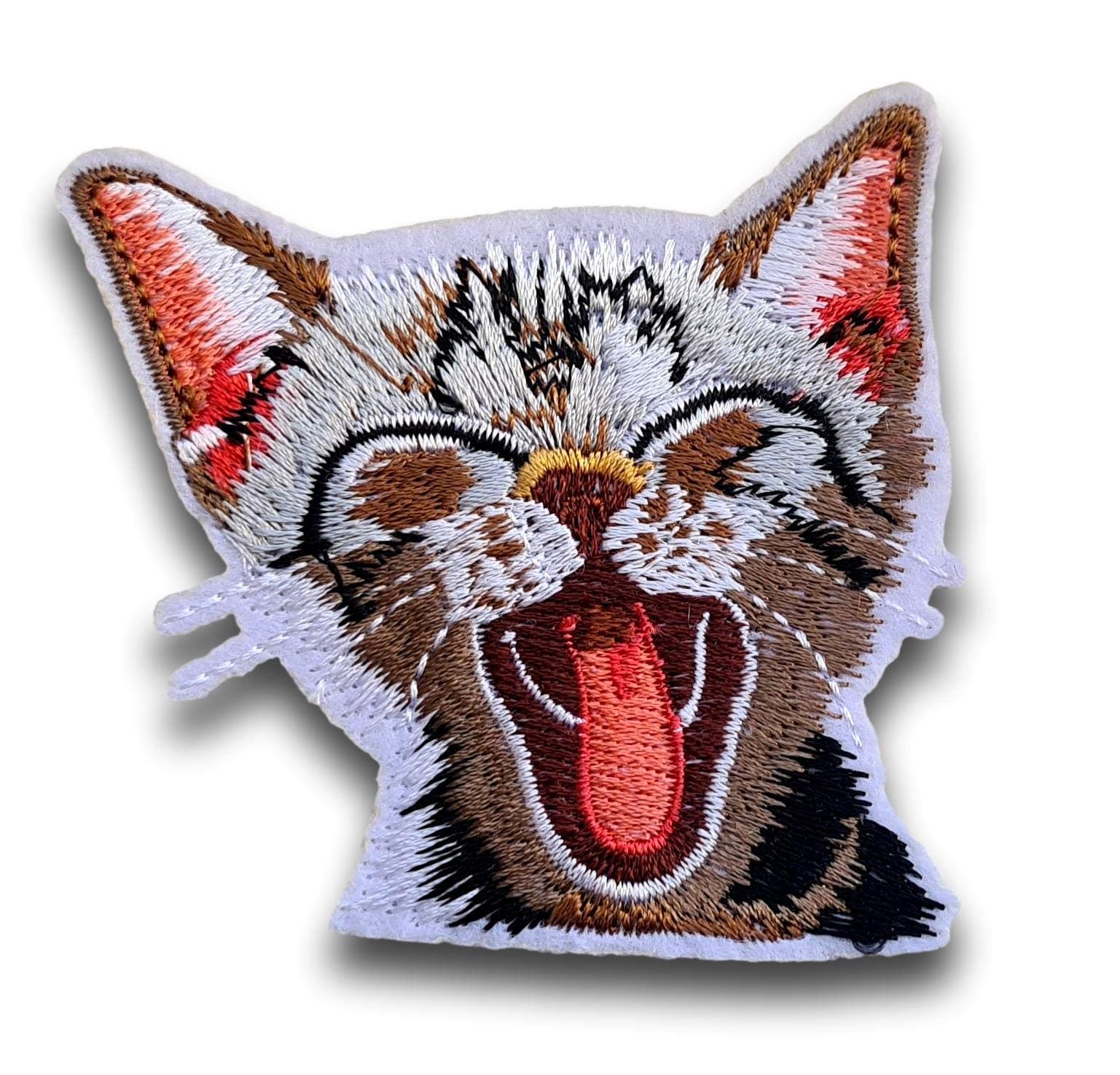 Crystal Charmz Laughing Cat Meow Embroidered Iron-on Sew-on Patch, Ideal for Craft Projects, Jackets, Jeans & Bags etc.