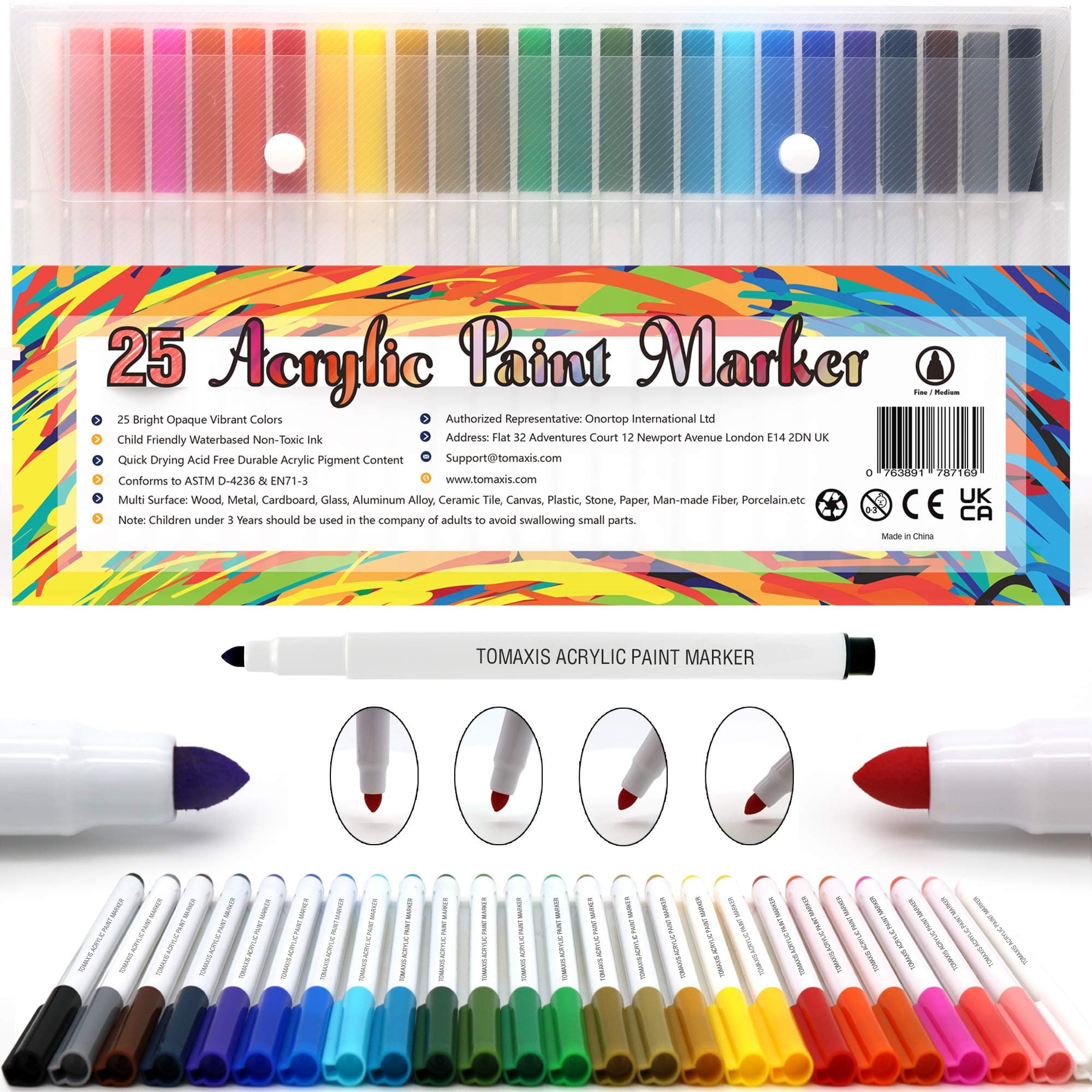 Tomaxis Acrylic Paint Marker Pens Set of 25 Colors Paint Marker Permenant Drawing Markers for DIY Art Crafts Rock Glass Metal Ceramic Wood Canvas Mugs Gift Card Pebbles, Christmas Crafts Art Supply