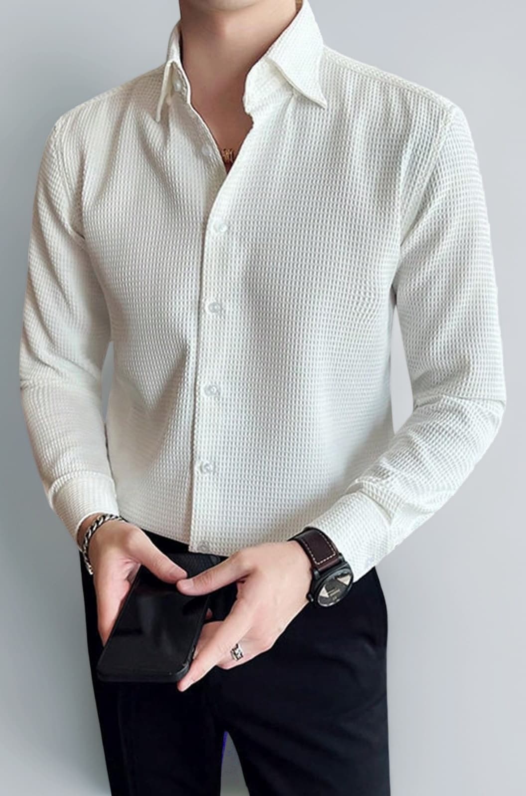 Men's Formal Button Down Shirt – Slim Fit Shirt's for Men | Textured Long Sleeve Polycotton| Business & Meeting Ready (Available in Plus Size and Combo Pack of 2)