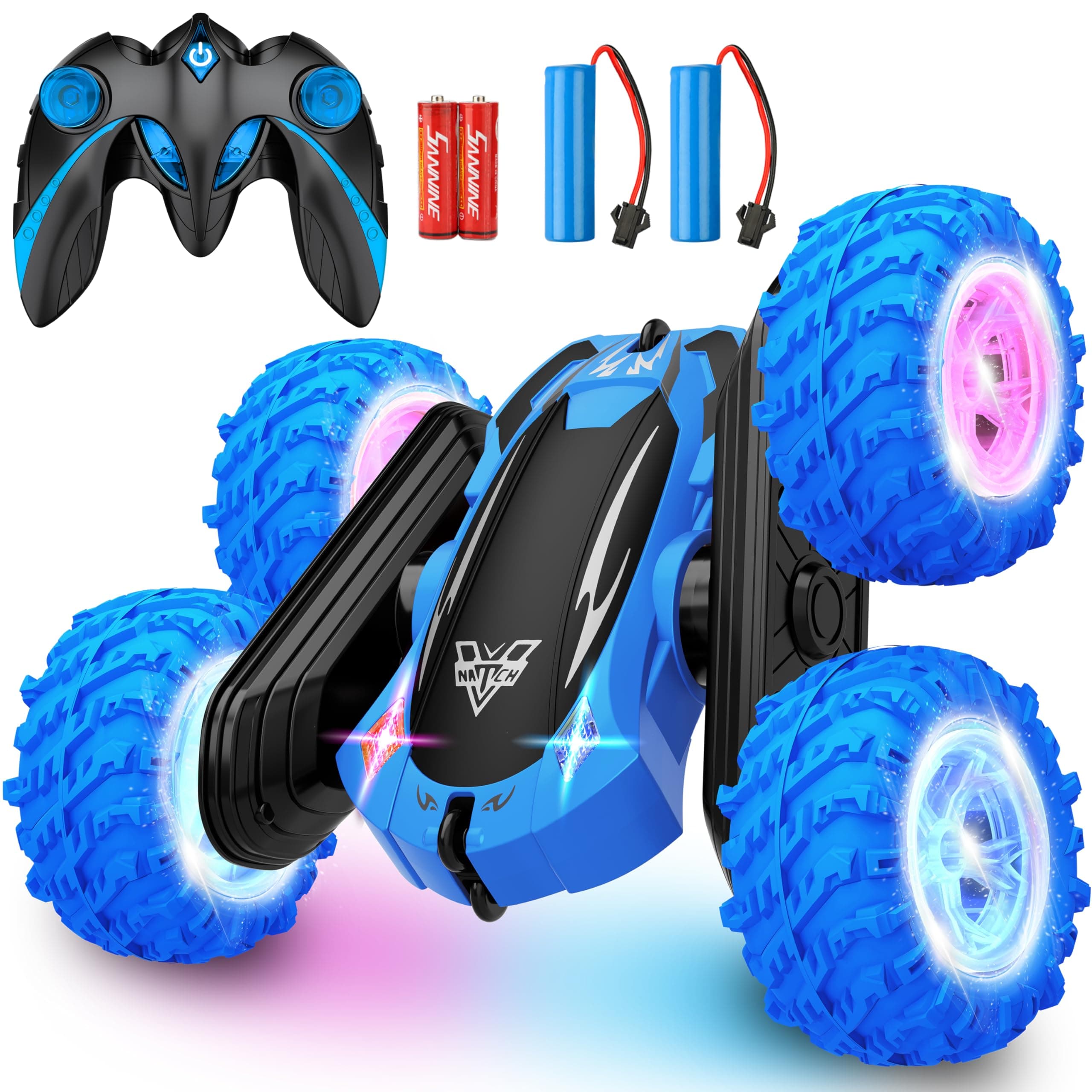 Remote Control Car,2.4GHz Electric Race Stunt Car,Double Sided 360° Rolling Rotating Rotation,LED Headlights RC 4WD High Speed Off Road for 6 7 8 9 10 11 12 Year Old boy Toys
