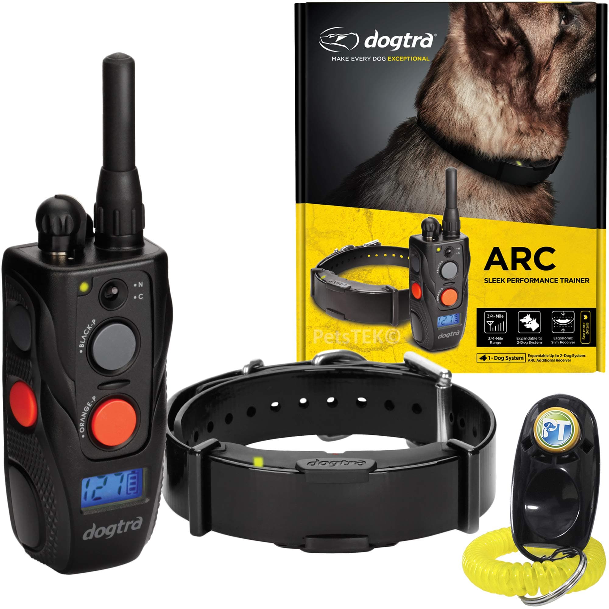 ARC Remote Training E-Collar - 3/4 Mile Range - Static Stimulation, Vibration, Audible Tone, Waterproof, Rechargeable, Expandable Dog Training Collar with Remote for Small, Medium, Large Dogs