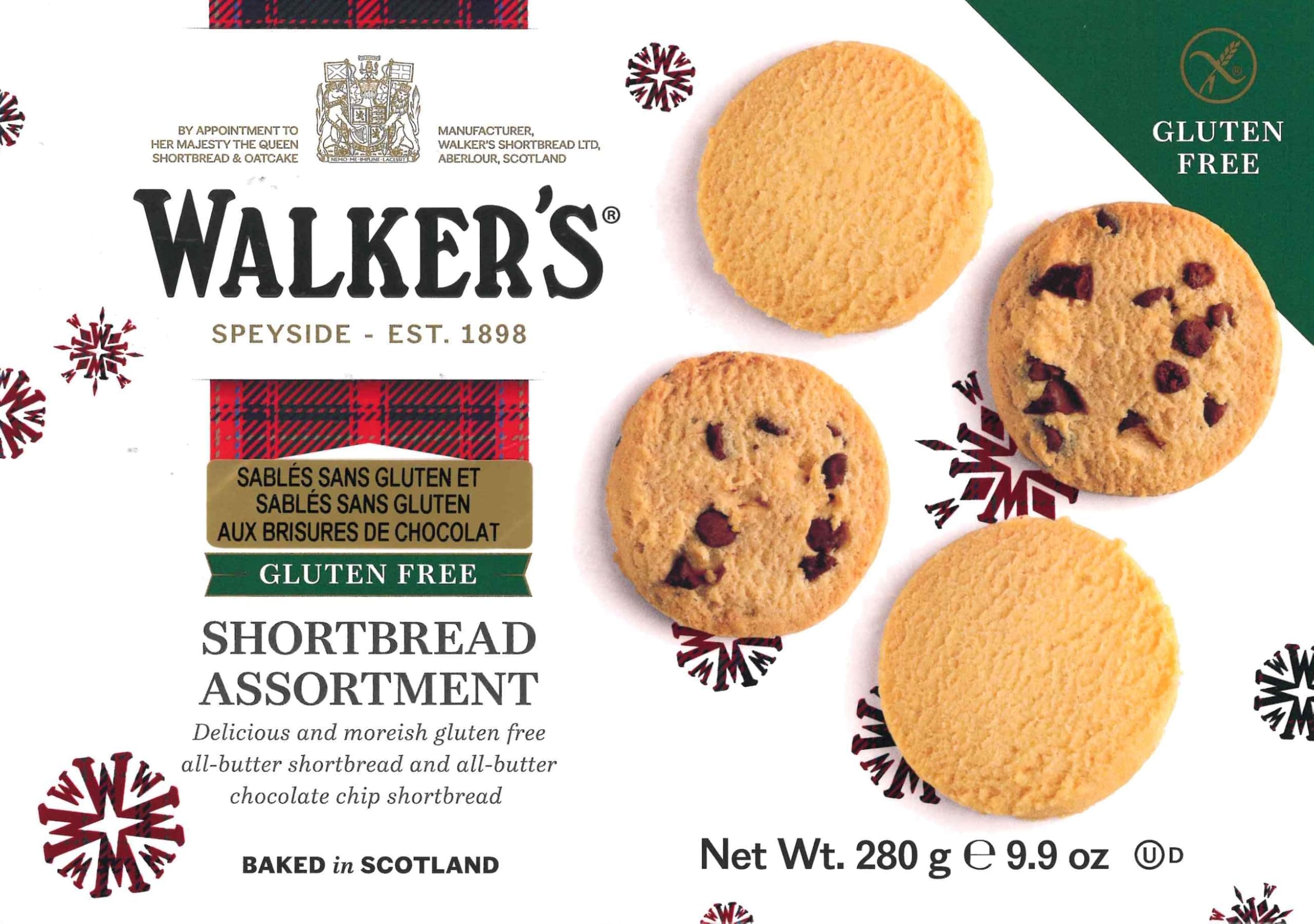 Walker’s Gluten Free Shortbread Cookies - 9.9 oz Shortbread Cookie Box - Includes Assortment of Shortbread Rounds and Chocolate Chip Cookies