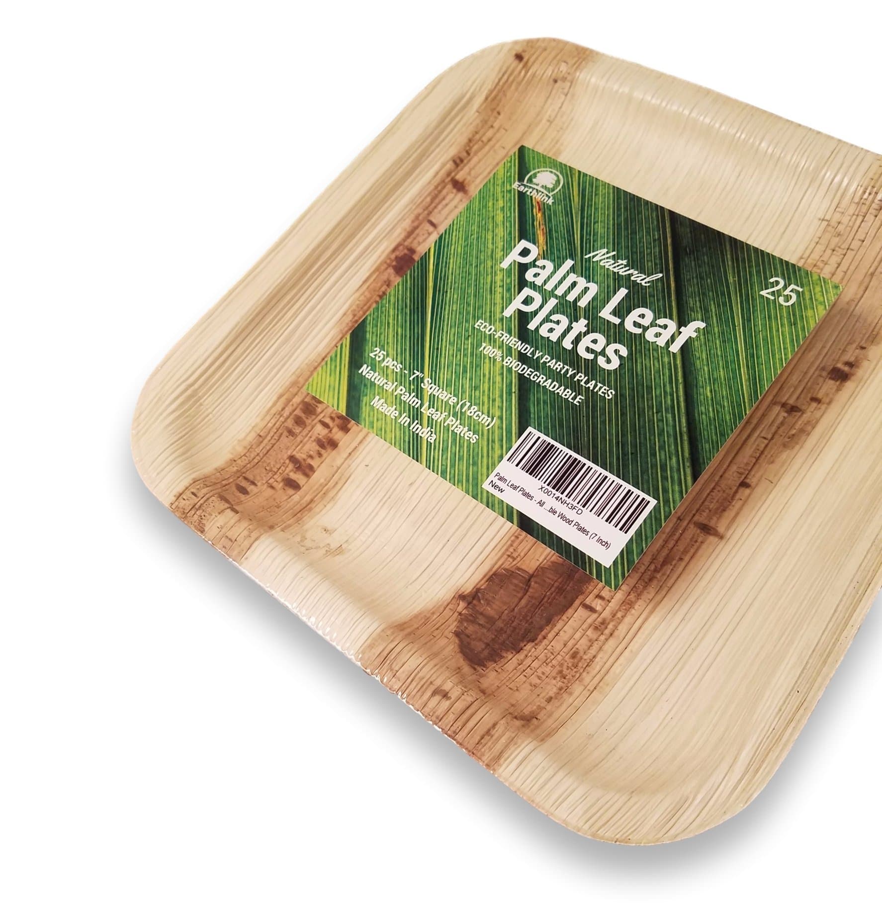 Palm Leaf Bamboo Style Wood Plates | 7 Inch Square | Rustic Disposable Plates | 100% Biodegradable Wooden Plates | Eco Friendly Leaf Plates | 25 Count
