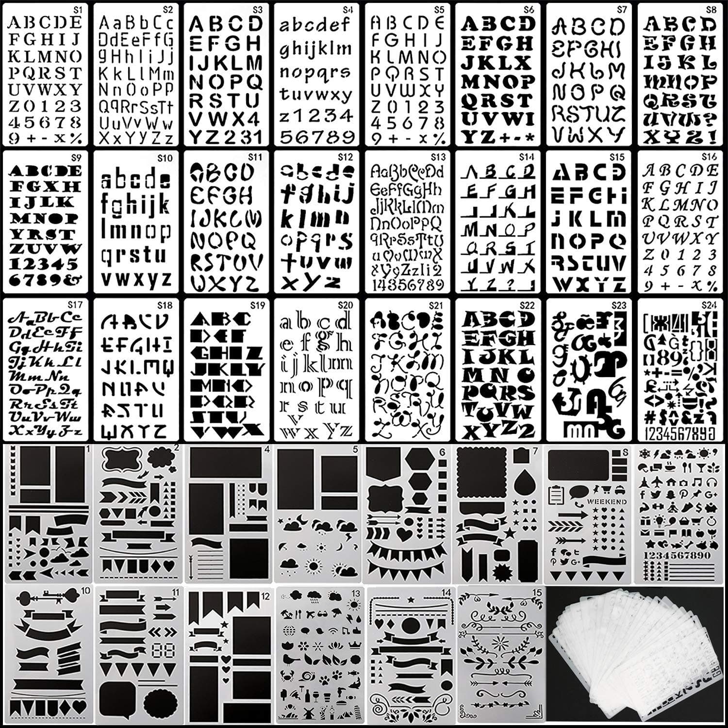 39PCS Letter and Number Stencils Journal Stencils Storage for Notebook, Diary, Scrapbook, DIY Drawing Template