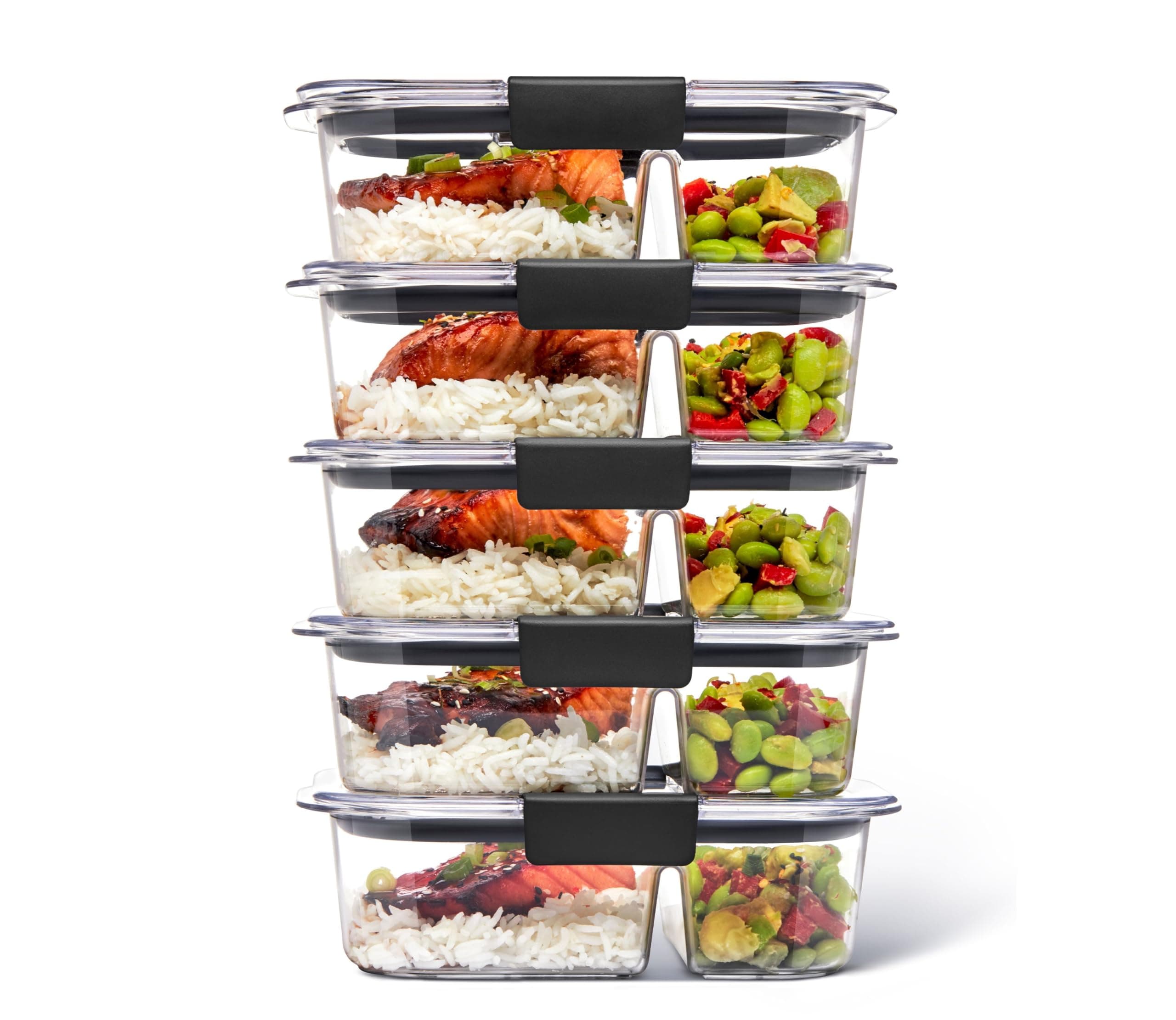 5-Piece Brilliance Food Storage Containers for Meal Prep with 2 Compartments and Lids, Dishwasher Safe, 2.85-Cup(675ml), Clear/Grey, 5 count (Pack of 1)