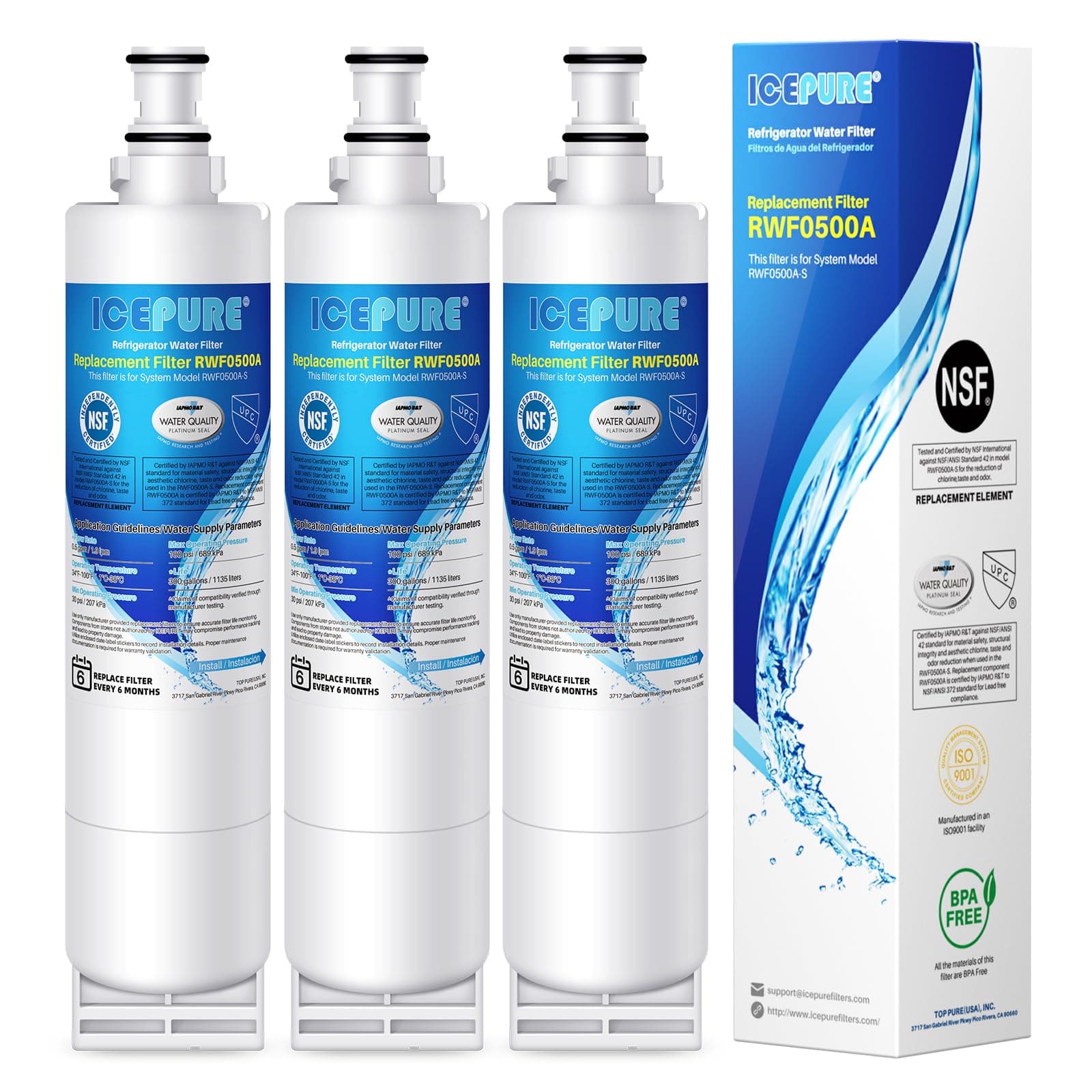 ICEPURE 4396508 Replacement for Whirlpool 4396510, EDR5RXD1, PNL240V, 4396508p, 4396547, 4392857,LC400V, WF-NLC240V,46-9010, Everydrop Filter 5 Refrigerator Water Filter,3PACK