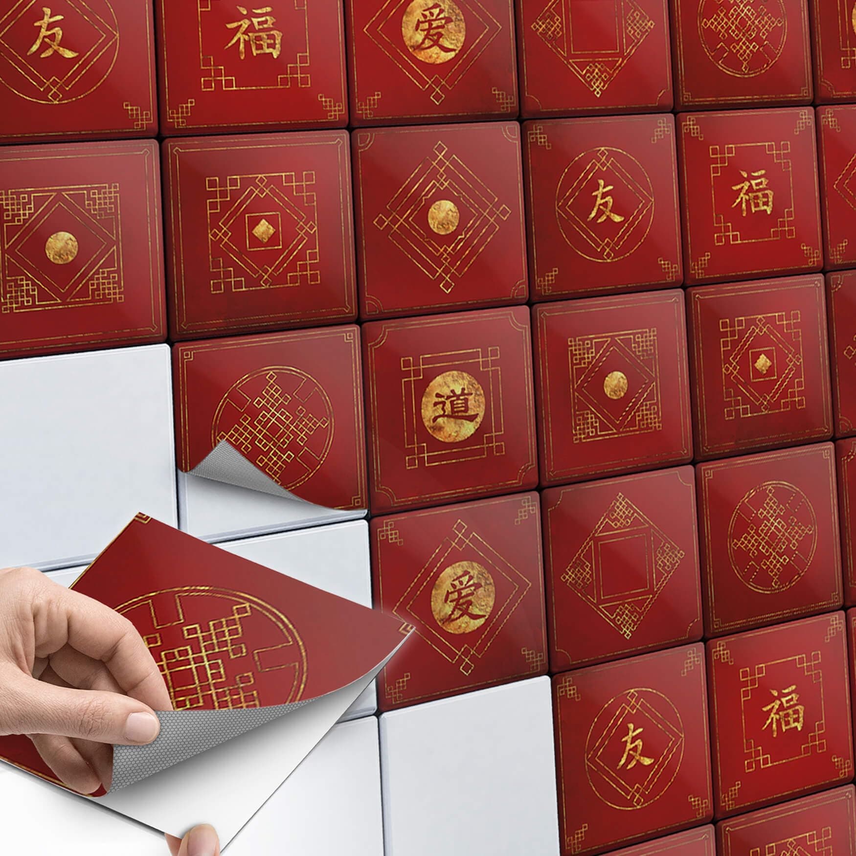 Self Adhesive Mosaic Tile Stickers I Self Stick Wall Tattoo for Kitchen and Bathroom Tilesl Removable - Decorative Wall Transfers for Square Tiles I 6x6 inches - 15x15 cm / Different Sizes - 9 Pieces