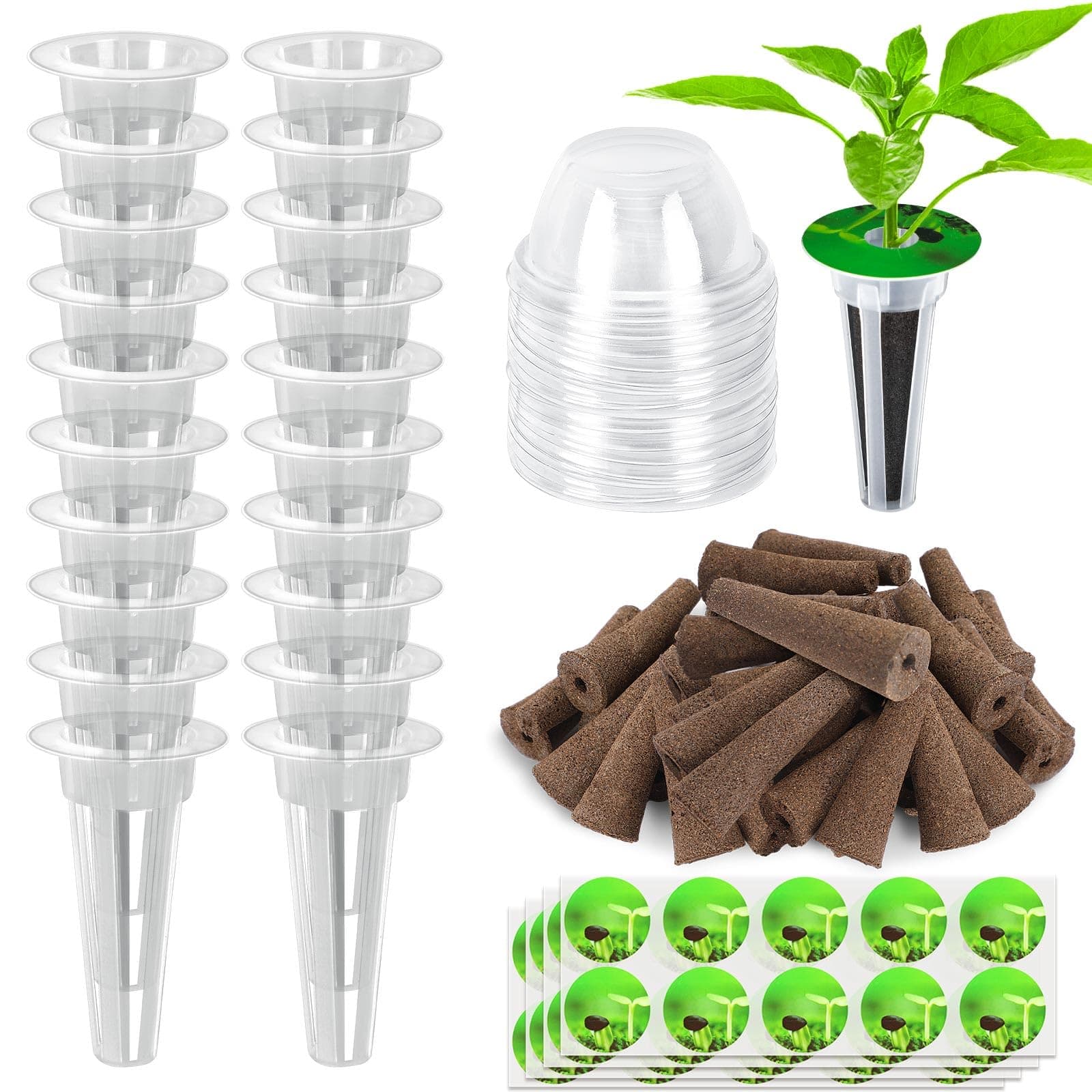 DECYOOL Garden Seed Pods, 48pcs Hydroponic Pods Kit:Grow Anything Kit with 12 Grow Baskets,12 Grow Sponges, 12 Pod Labels,12 Grow Domes