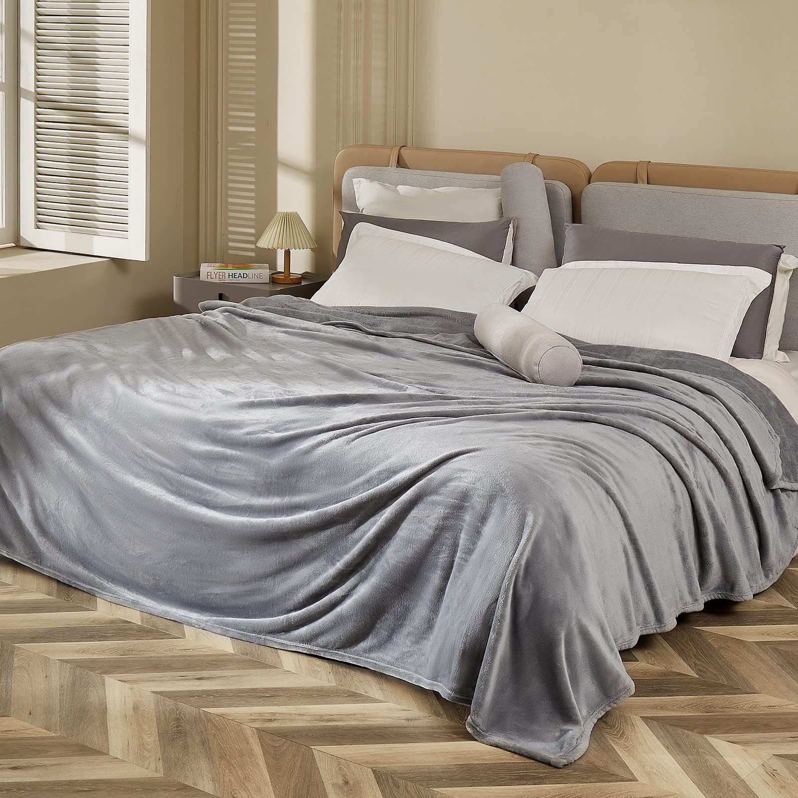 OhGeni Blankets Queen Size, Soft Grey Fleece Blanket for Bed, Cozy Lightweight & Breathable Plush Flannel Blankets, Warm Comfy Microfiber Blanket, 90x90 Inches, Gray, OG1811X2