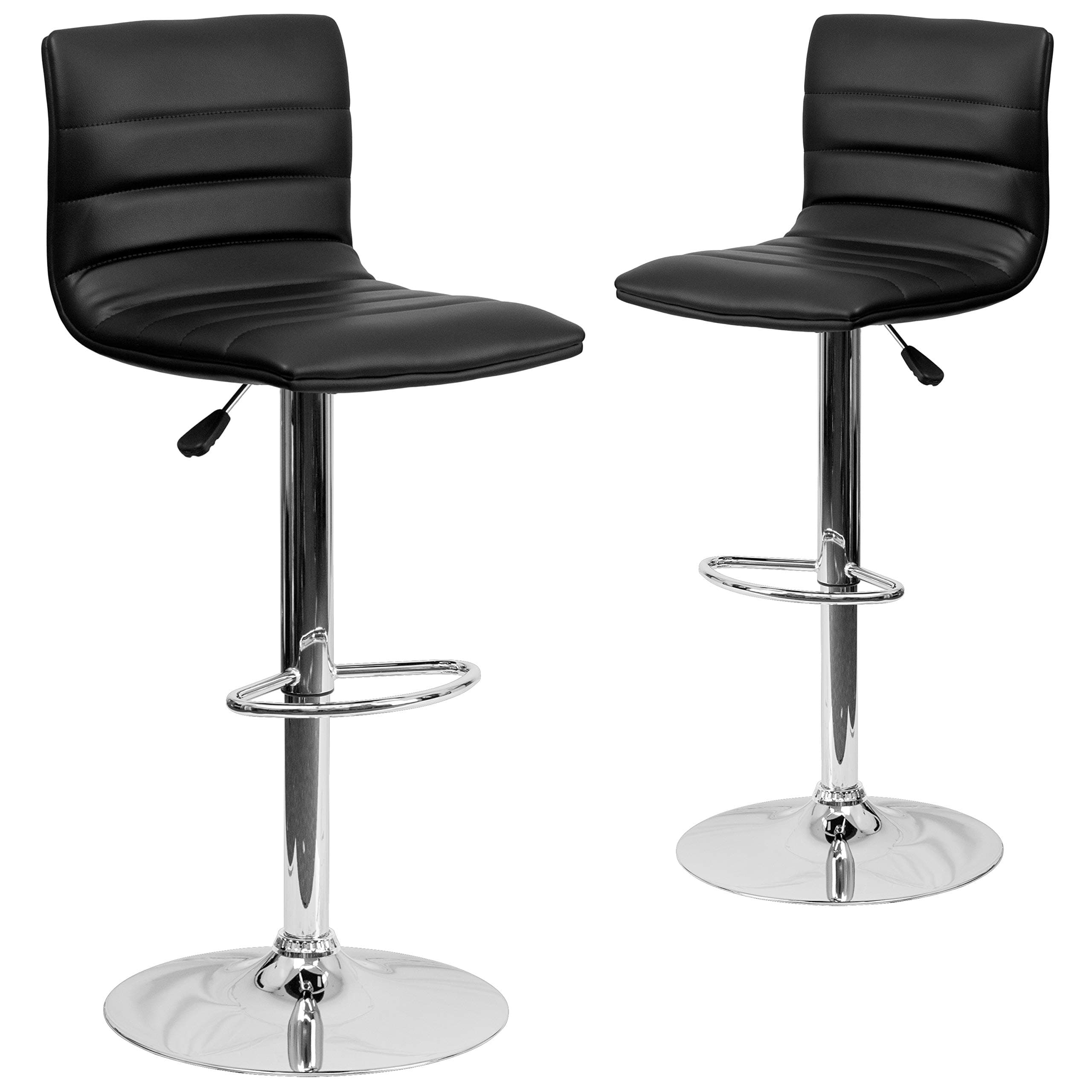 Flash FurnitureVincent 2 Pack Modern Black Vinyl Adjustable Bar Stool with Back, Counter Height Swivel Stool with Chrome -Pedestal Base