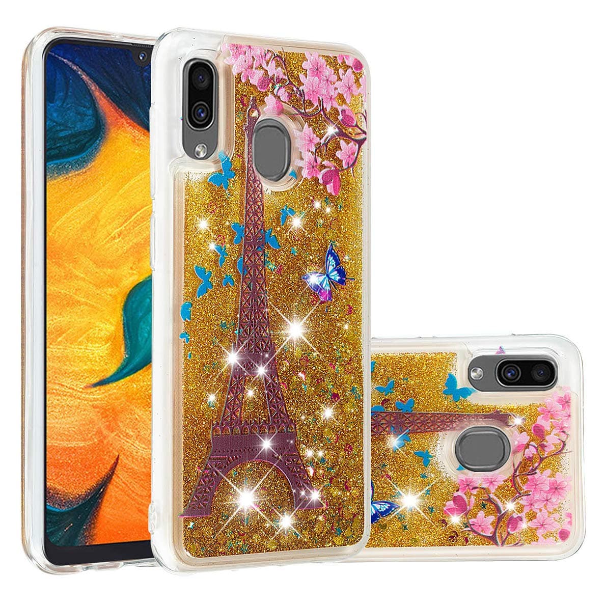 SHUYIT Samsung Galaxy A30 / A20 Phone Case Luxury Liquid Case Cute Heart bling Glitter Sparkle Floating Quicksand Shockproof Protective Cover Soft Silicone TPU Case for Samsung Galaxy A30 / A20