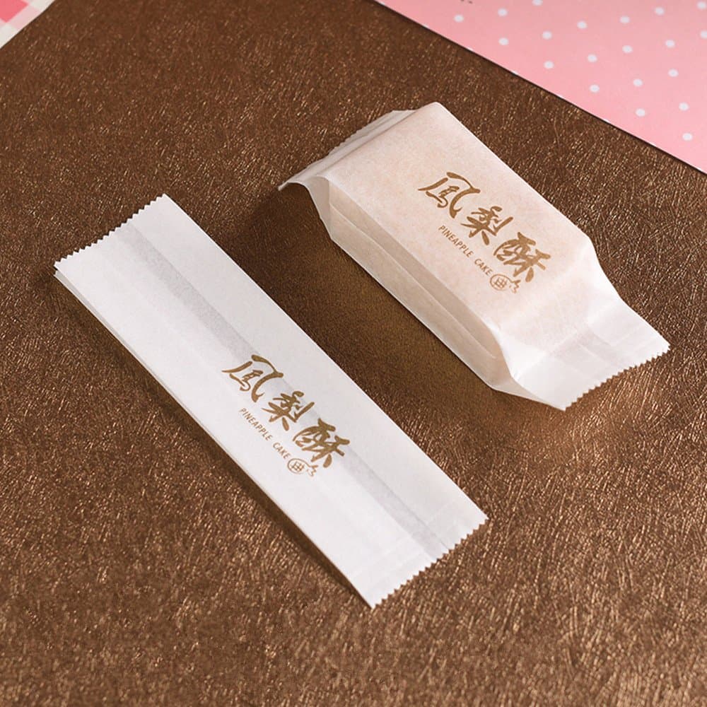 Paper Bag Pineapple Cake Packaging Wrapper For Cookie Candy, Golden Writing, 100 Pcs (5x1.6x1 inch)