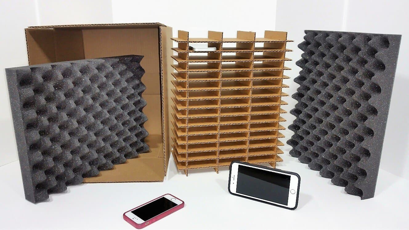 Bulk Cell Phone, Smartphone or Small Electronics Shipping Box holds 48 Devices Securely - Container Kit - Protective Travel & Transport Case - Foam Shock Protection Sturdy Cardboard Shell - 2 PACK