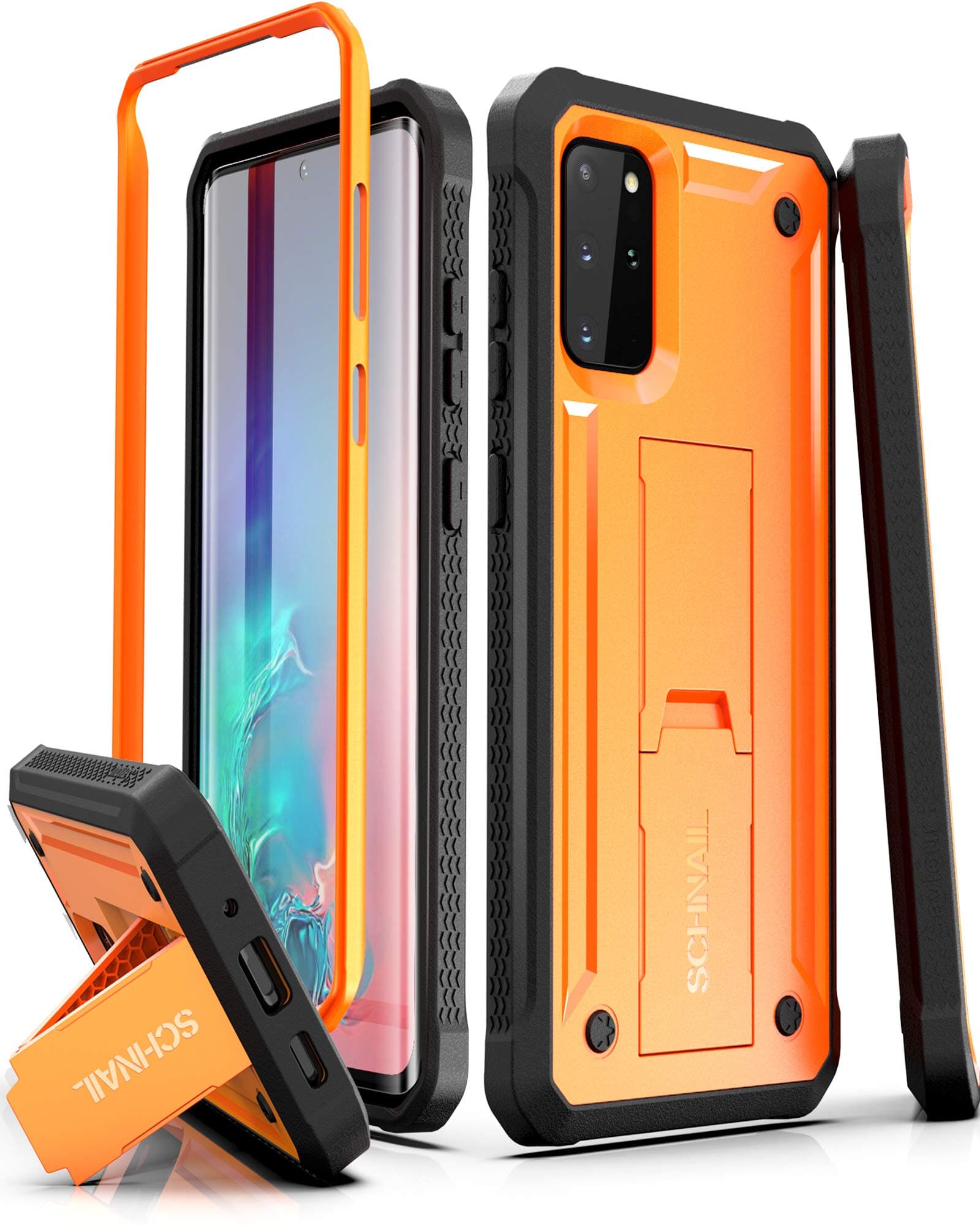 Schnail Titan for Galaxy S20+Plus Case, Military Grade Drop Tested Heavy Duty Full Body Protective Case with Kickstand - Orange/Black