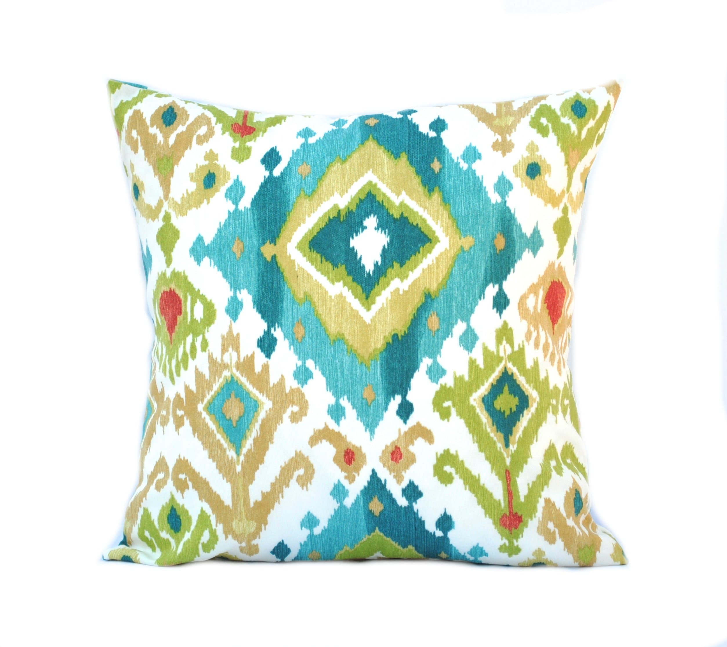 That Dutch Girl 1 Ikat Blue Green red Patterned Pillow Cover, 18x18 Cushion, Decorative Throw Pillow, Decorative Pillow, Accent Pillow, Blue Pillow, Pillow case