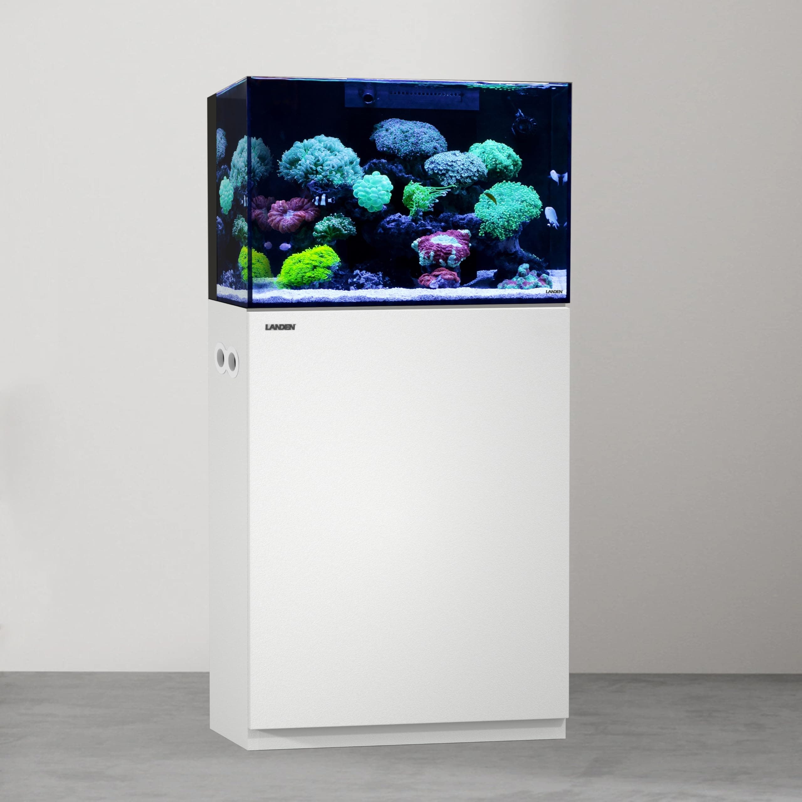 LandenAquarium Wooden Stand and Cabinet for up to 30 Gal Tank, W23.6xD17.7xH33.9in, Fish Sea Salt Water Tank Stand, Nano Foam Leveling Mat Included, Wooden Matte White Painted