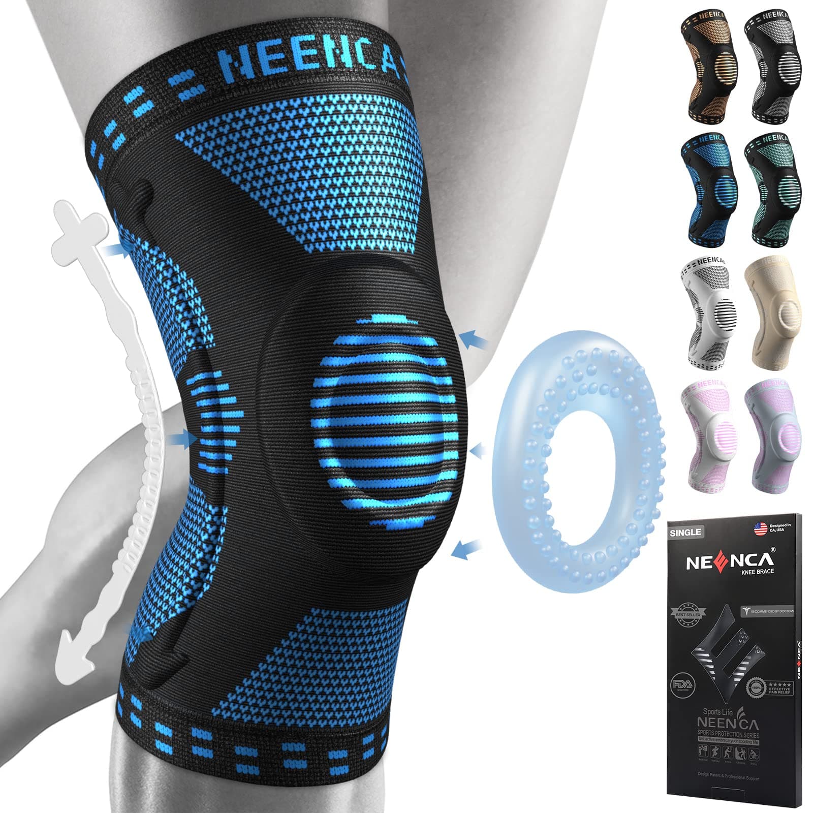 NEENCA Professional Knee Brace,Compression Knee Sleeve with Patella Gel Pad & Side Stabilizers Knee Support Bandage for Pain Relief Medical Knee Pad for ACL Running Joint Recovery
