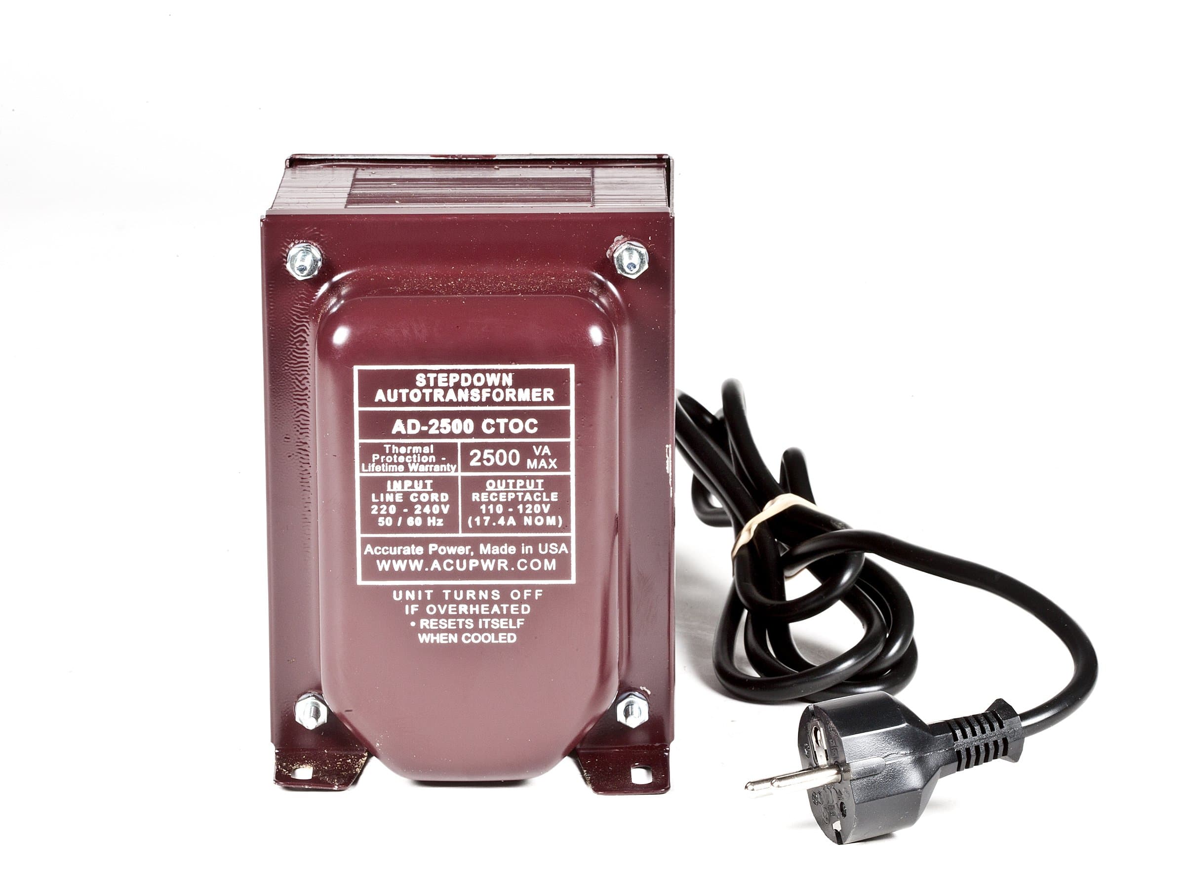 ACUPWR Tru-Watts 2000-Watt Step Down Voltage Transformer with IEC C13 Input and Type F Schuko Plug/Power Cord – Use 110-120-volt Appliances in 220-240-volt Countries - AD-2000IEC