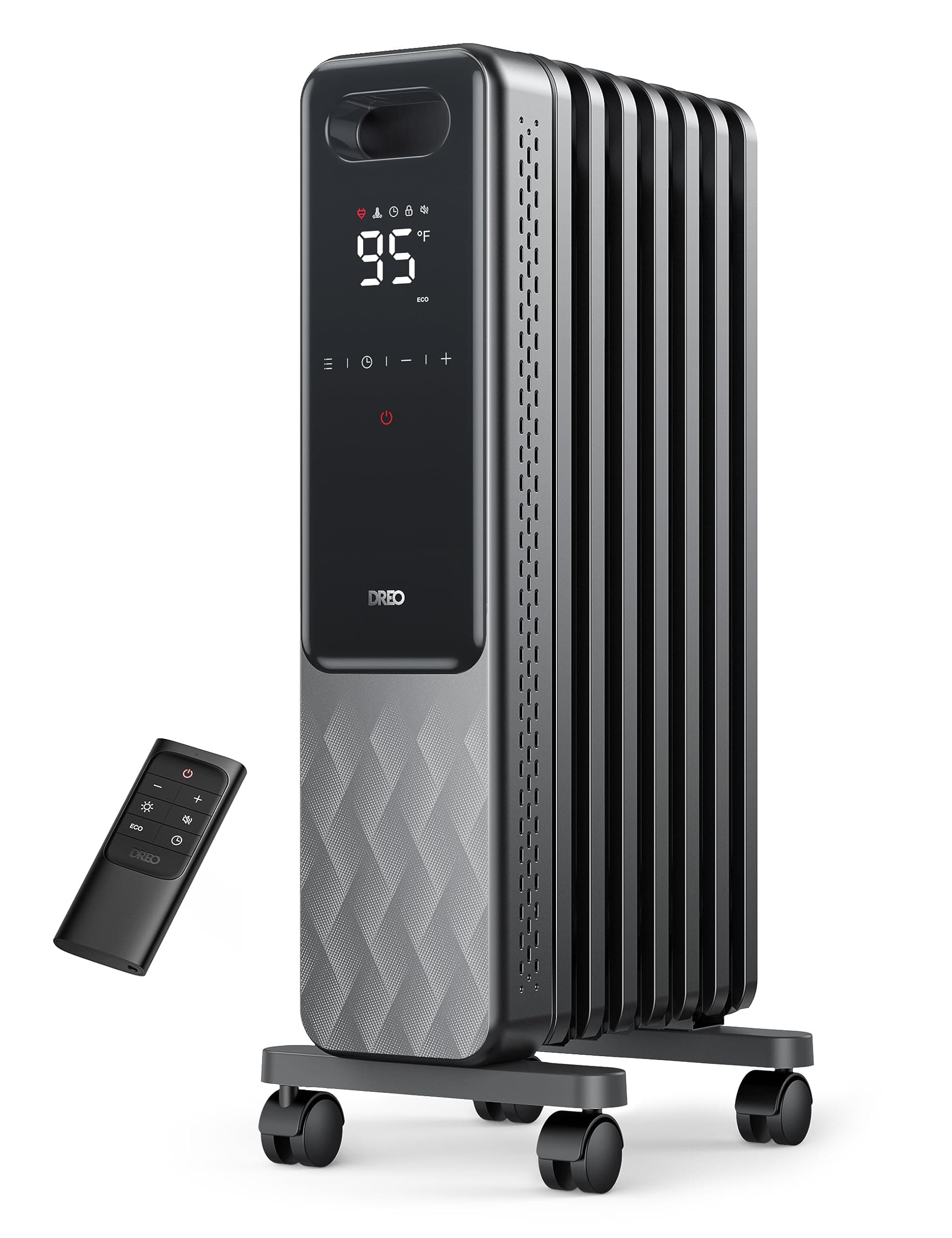 DREO Oil Filled Radiator, Electric Radiant Heaters for indoor use Large Room with Remote Control, Child Lock, 4 Modes, Overheat & Tip-Over Protection, 24h Timer, Digital Thermostat, Quiet, 1500W
