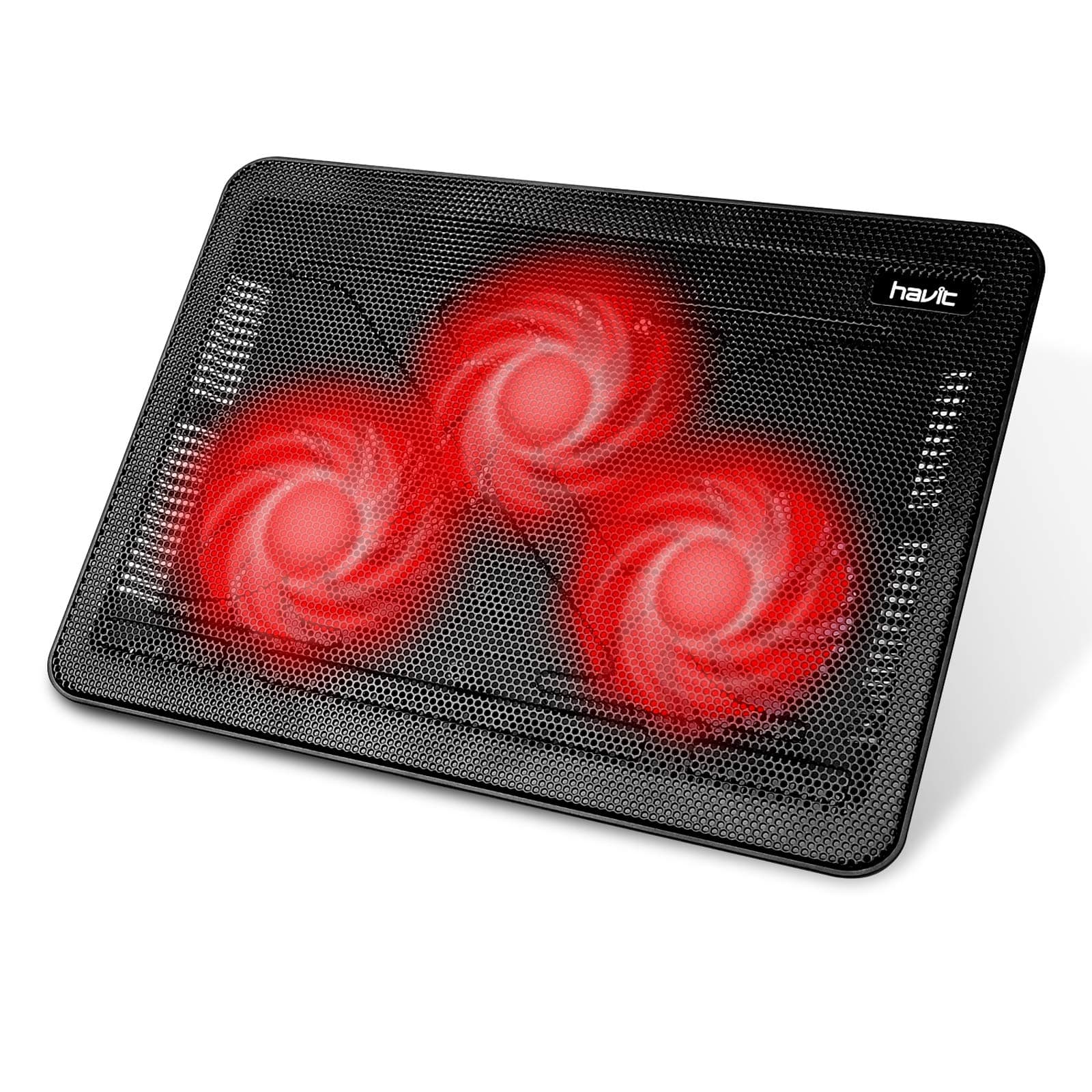 Havit HV-F2056 15.6-17 Inch Laptop Cooler Cooling Pad - Slim Portable USB Powered (3 Fans) (Black+Red)