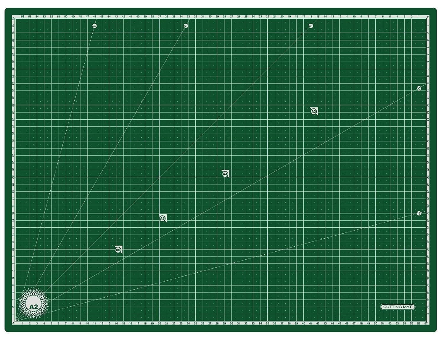 Cutting Mat, A2 Size (24 X 18 inch), Self-Healing, 5 Layered, Double Sided with Marked Pattern and Grids (Green) - Polyvinyl Chloride