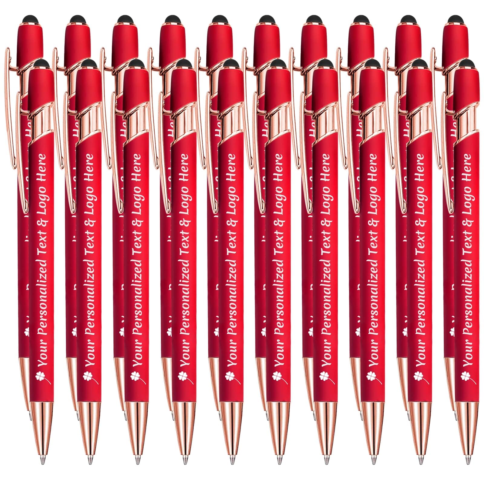 STREADVE Personalised Pen Add Your Own Logo Name Pens 20 Engraved Customised Ballpoint Pen Writing Stylus Pen Custom Baby Shower Birthday Gift Unique Present, Red