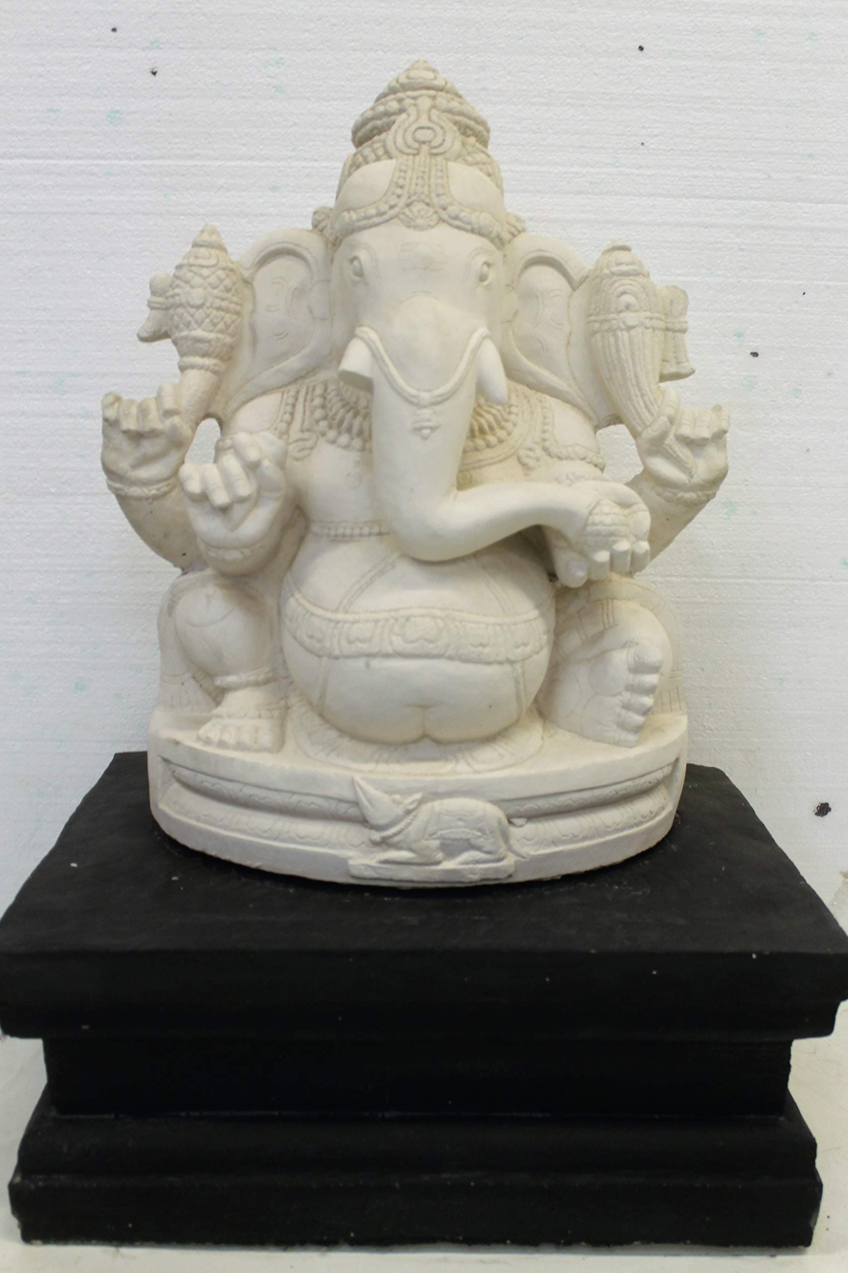 Ornate Ganesh stone garden ornament statue and plinth
