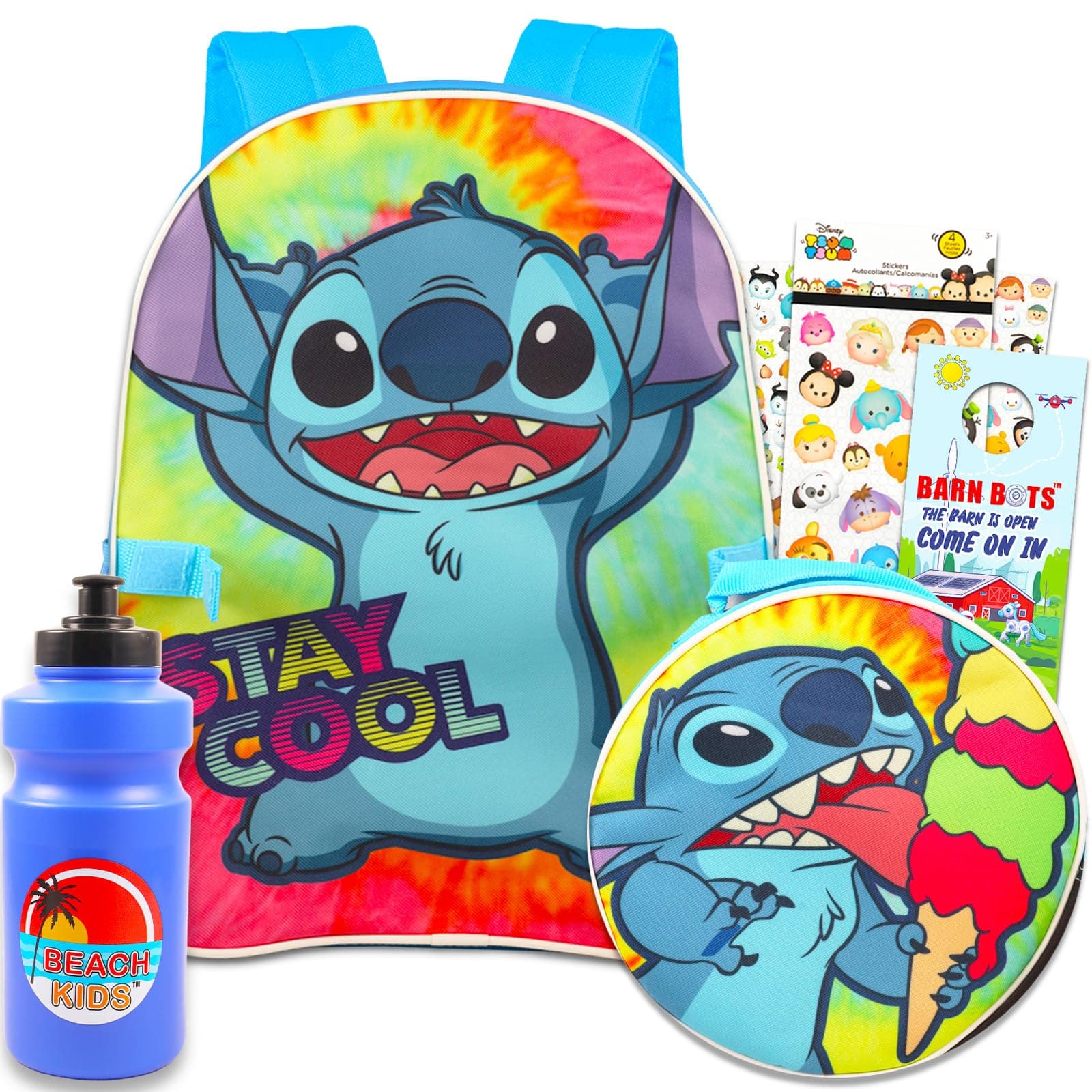 Walt Disney Studio Disney Lilo and Stitch Backpack Lunch Set - Bundle with Lilo Backpack, Lunch Bag, and Water Bottle Plus Stickers and More (Lilo and Stitch School Supplies)