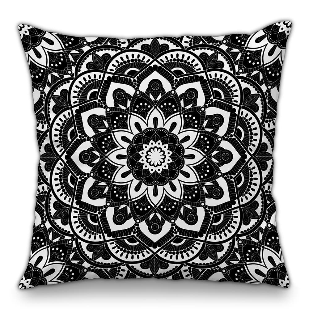 Moyun Black & White Mandala Throw Pillow Case Series Decorative Bohemian Hippie Cushion Cover Psychedelic Intricate Floral Indian Sofa Bed Decor 18" x 18"