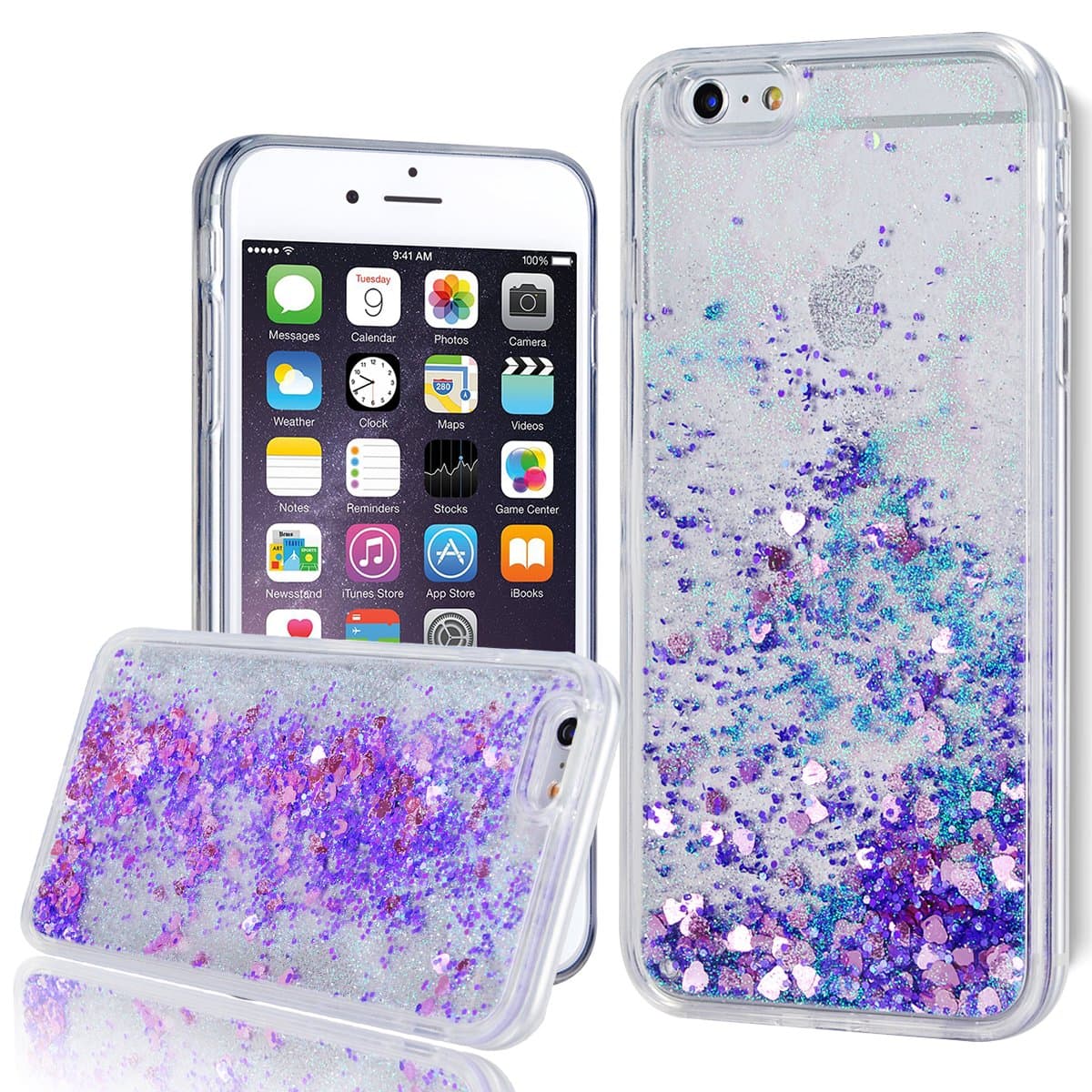 iPhone SE Liquid Case,iPhone 5S Bling Cover,We Love Case Glitter Flowing Floating Water Liquid Swimming Plastic Hard Case With Clear Soft Bumper Protective Cover Bling Star Love Heart Design Transparent Luxury Sparkly Crystal Back Cover Shiny Phone Cases For Apple iPhone 5 5S SE - Purple Heart