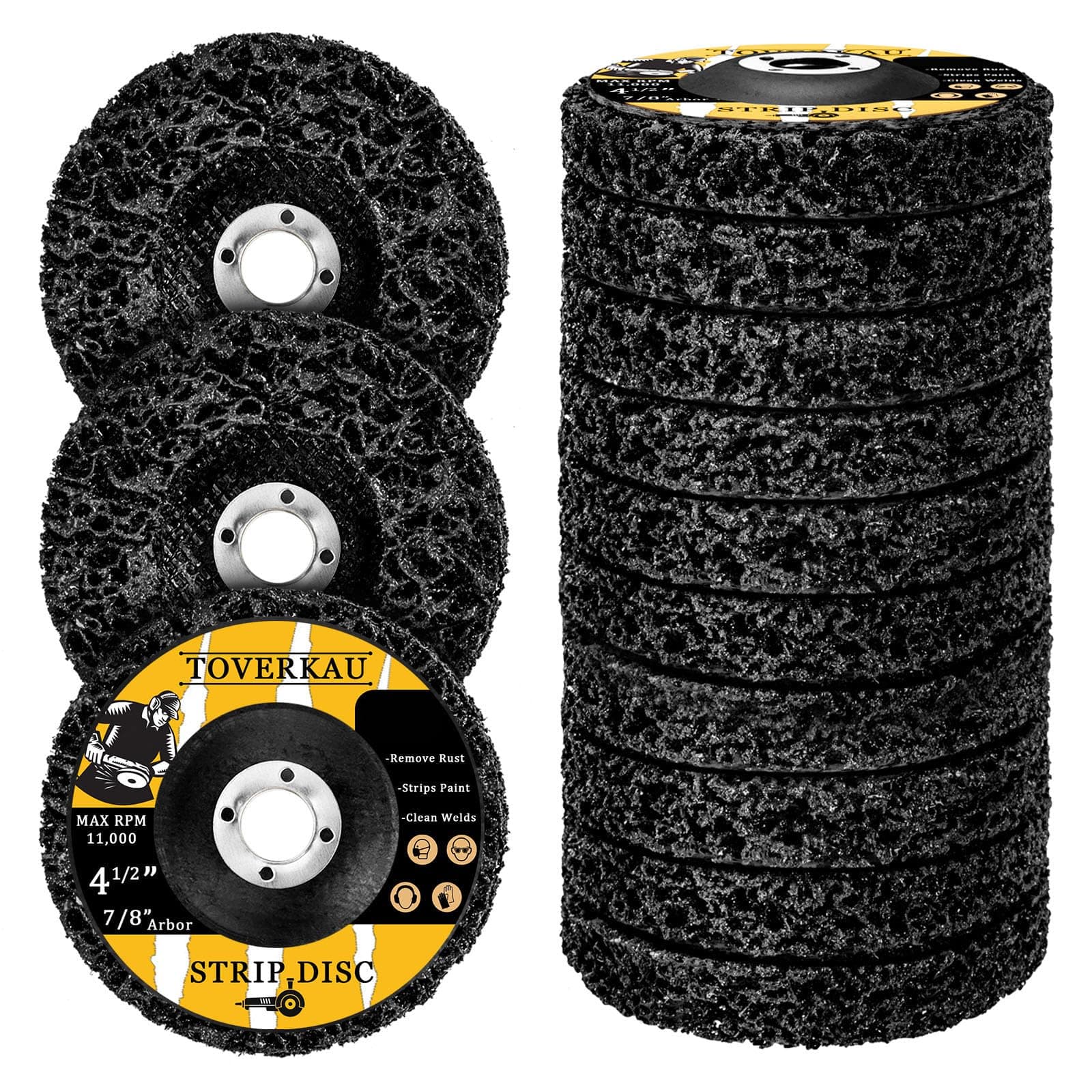 10 Pack 4.5 inch Strip Discs for Angle Grinder, Wire Stripping Wheel Paint Remover for Metal Surfaces, Abrasive Wheels Grinding Discs for Rust Welds Oxidation (4-1/2" x 7/8"), Black