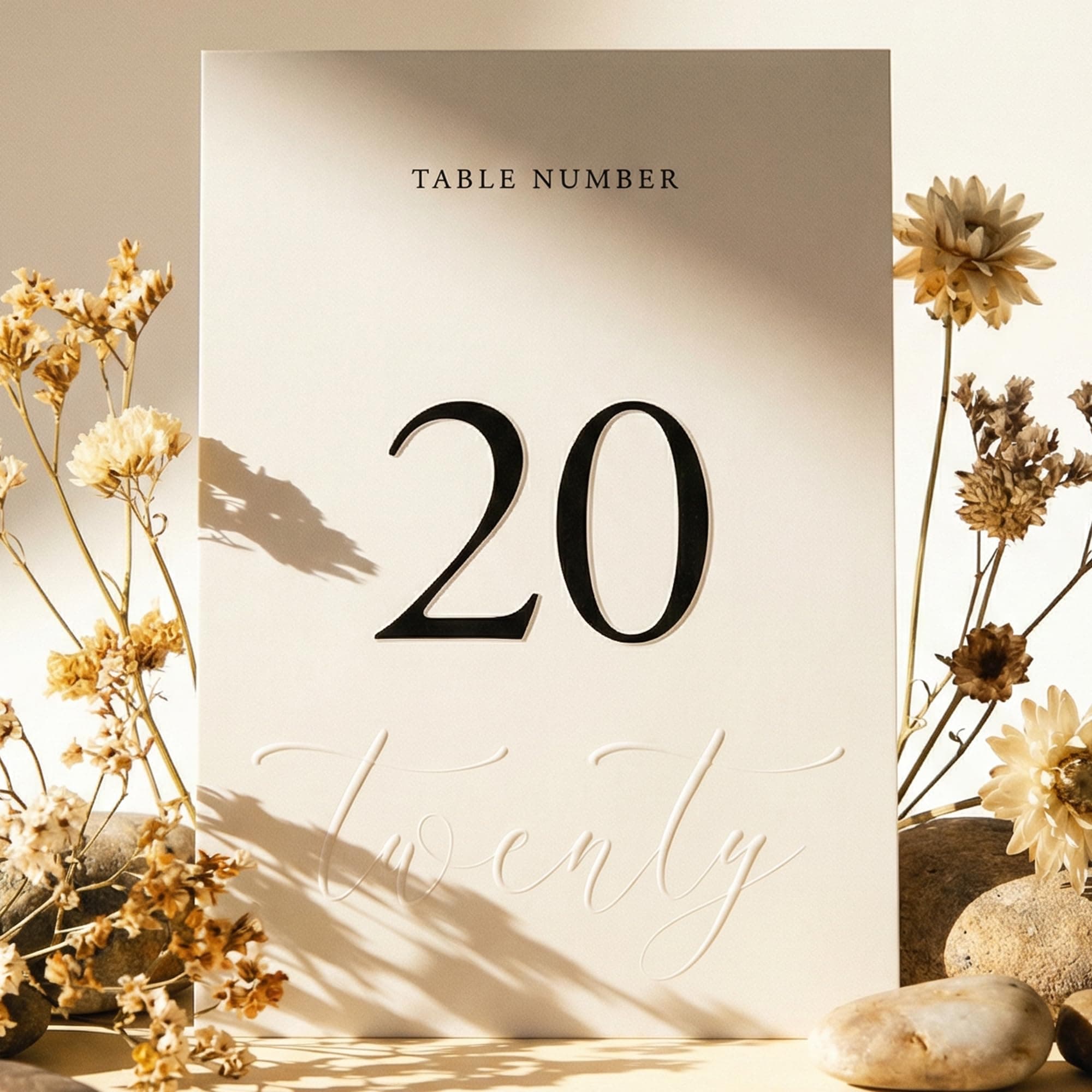 SIKO Table Numbers 1-20 - Double Sided Wedding Table Numbers with Head Table Card & Embossed Details - 4x6 inches, Self-Standing Table Cards for Wedding Reception | Perfect for Special Occasion Events
