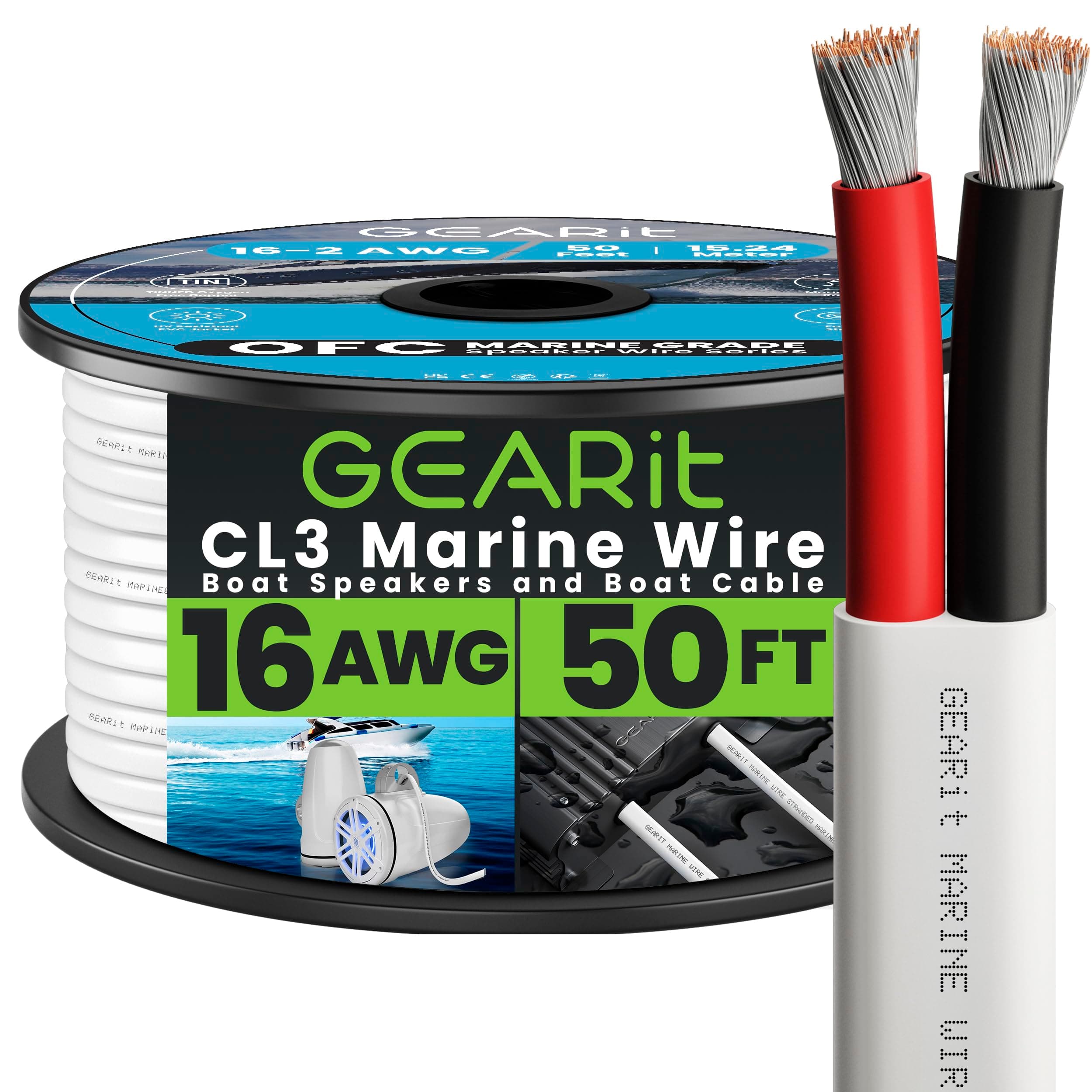 GEARit Speaker Wire 16 Gauge (50ft), Red/Black Speaker Cable 16AWG, Duplex 2-Conductor, Speaker Wires for Boat, RV, Camper, Trailer, Automotive, in-Wall and Outdoor Use