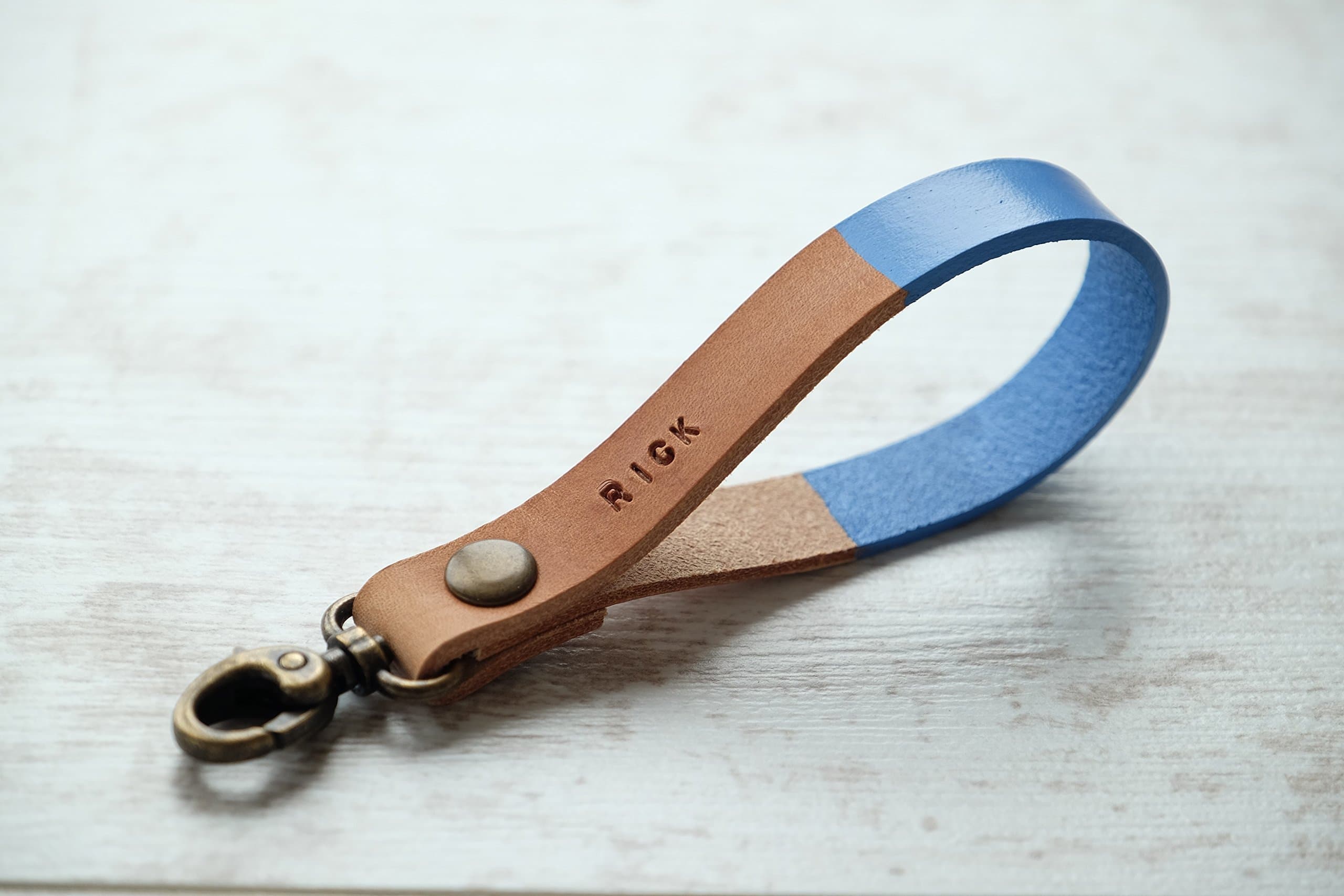 Blue Leather Keychain - Personalized Custom Christmas Gift - Monogram Key Fob Lanyard Strap - Back To School or Graduation Gift - Key Chain for Women
