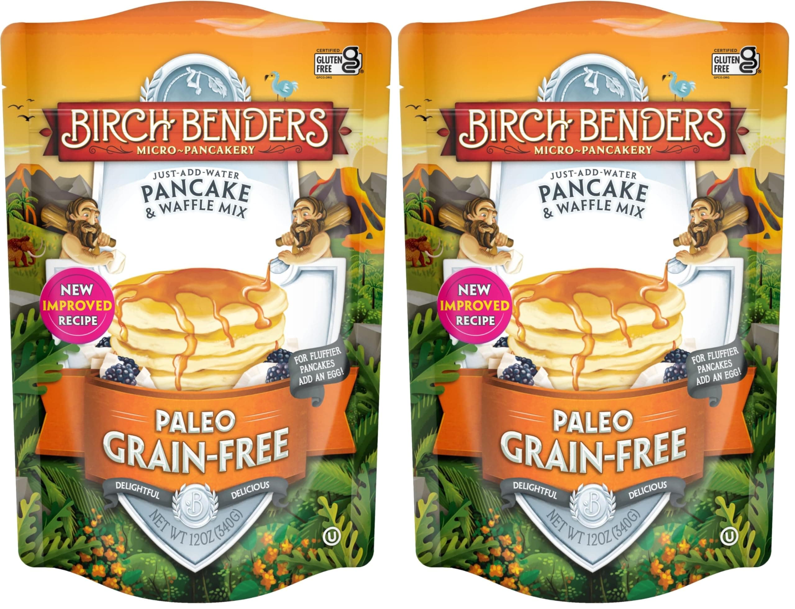 Paleo Pancake & Waffle Mix by Birch Benders, Low-Carb, High Protein, High Fiber, Gluten-free, Low Glycemic, Prebiotic, Keto-Friendly, 12 oz (Pack of 2)