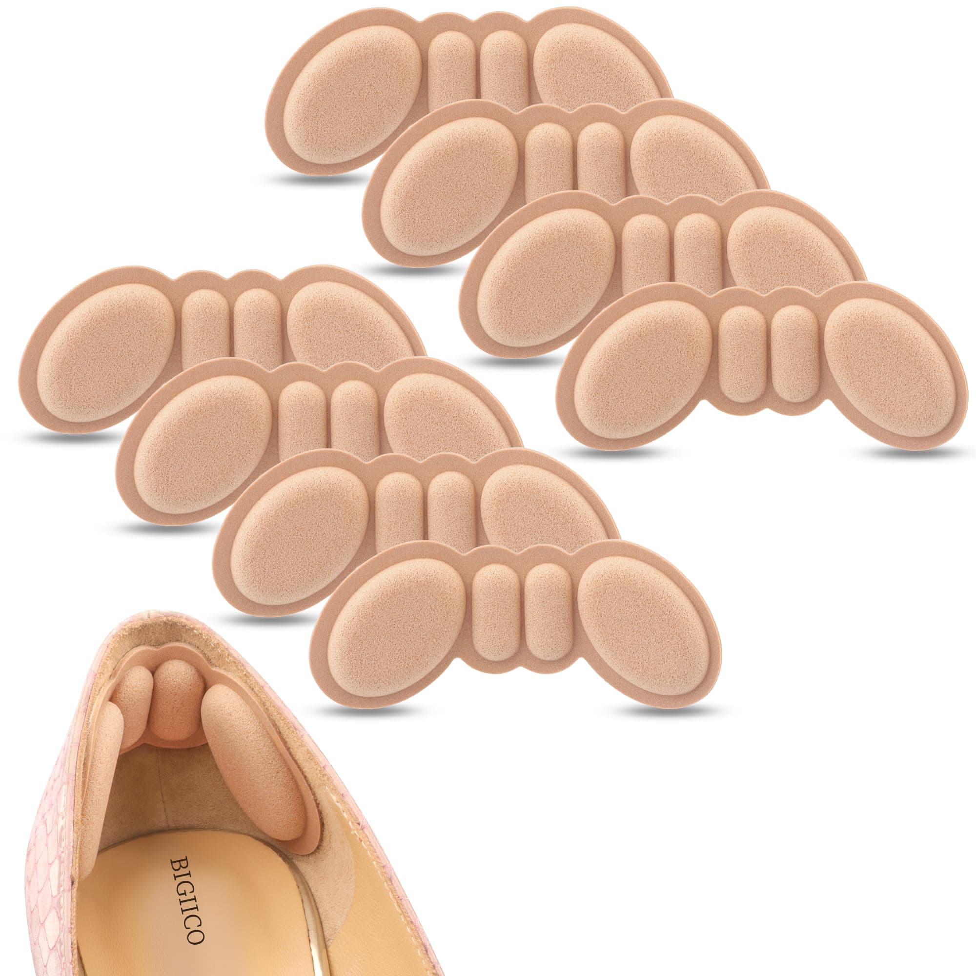 Heel Pads for Shoes That are Too Big, 4 Pairs Foamed Cotton Heel Cushions for Pain Relief & Tighter Fit, Filler Improved Shoe Fit and Comfort (Rosybrown)
