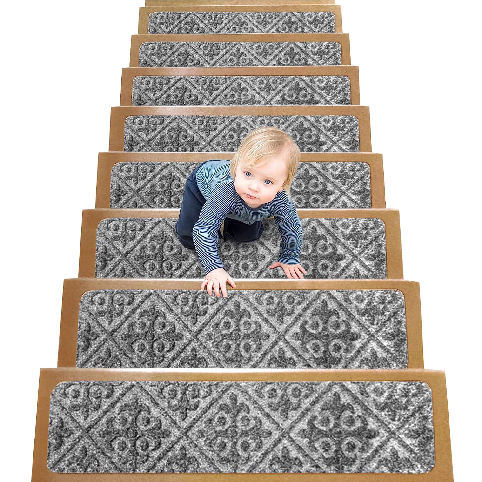 LadyB Non Slip Stair Treads for Carpets, Wooden Steps and Stairs | Anti Slip Indoor Staircase Carpet Covers Runner Step for Safety of Elders, Kids and Dogs | 8"x30" Brown Stair Streads Non Slip