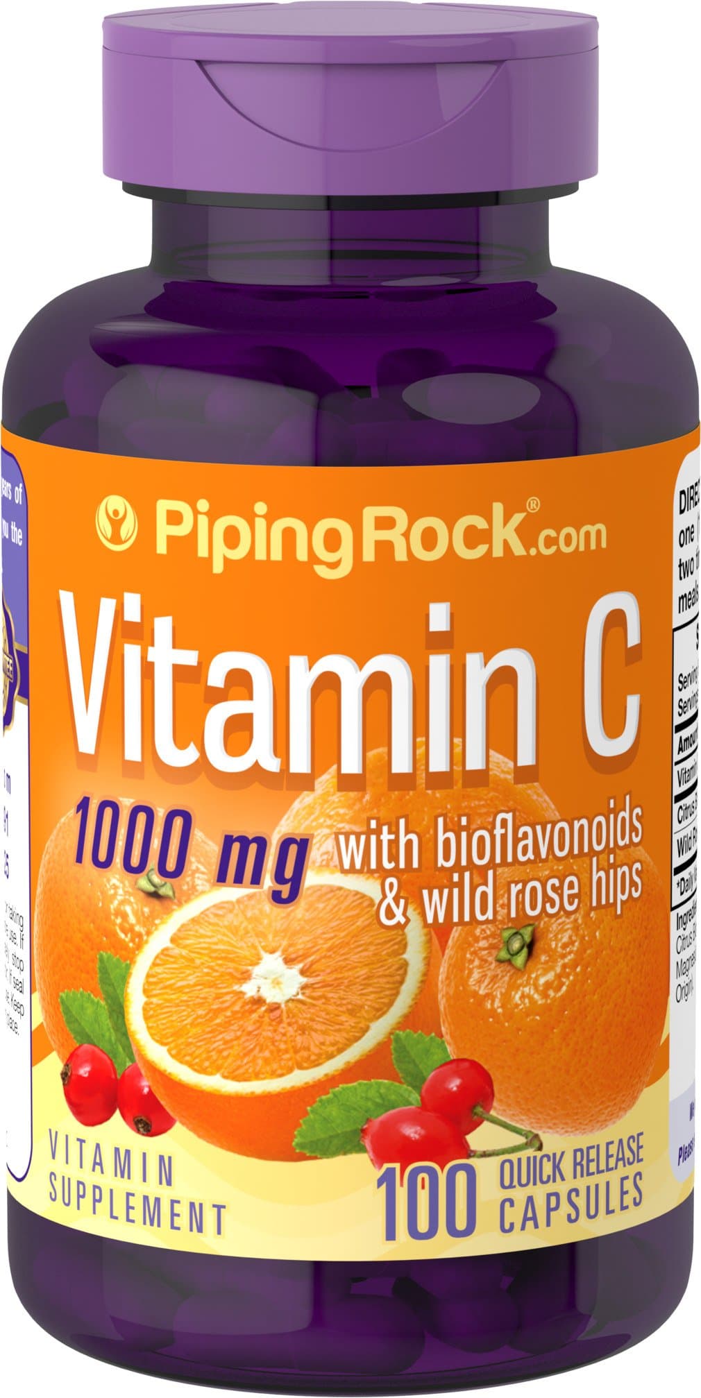 Piping Rock Vitamin C 1000 mg with Bioflavonoids & Wild Rose Hips 100 Quick Release Capsules Vitamin Supplement