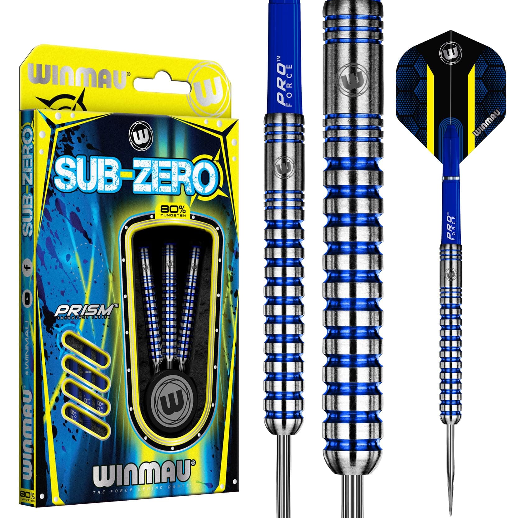 WINMAU Darts Sub-Zero 24g Professional Steeltip Tungsten Darts Set with Flights and Shafts (Dart Stems)