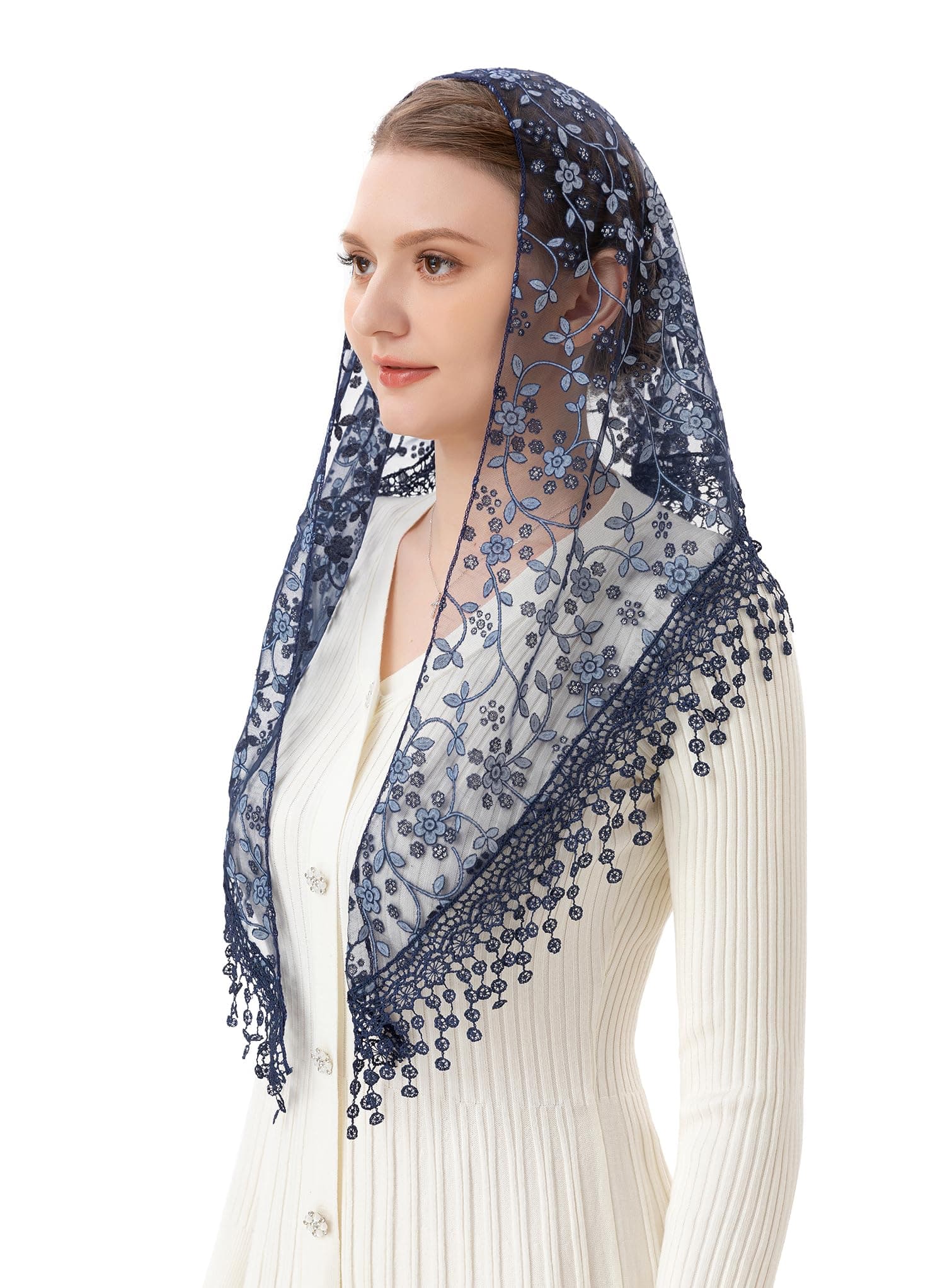 Triangle Lace Veil Mantilla Cathedral Head Covering Chapel Veil for Mass Wedding Bridesmaids