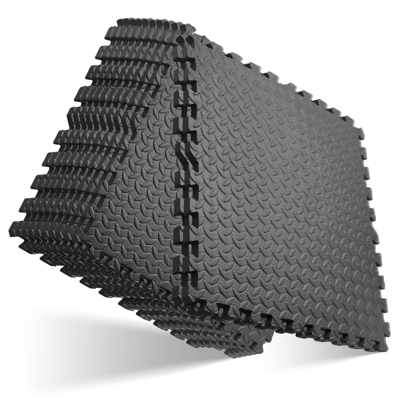 GWT Home Gym Flooring Tiles, EVA Interlocking Puzzle Exercise Mat for Workout Equipment, Floor Protection & Kids Play Area, Black Foam Tiles, 24"x24", 0.4 Inches Thick Covers 48 Sq Ft (12 Tiles)