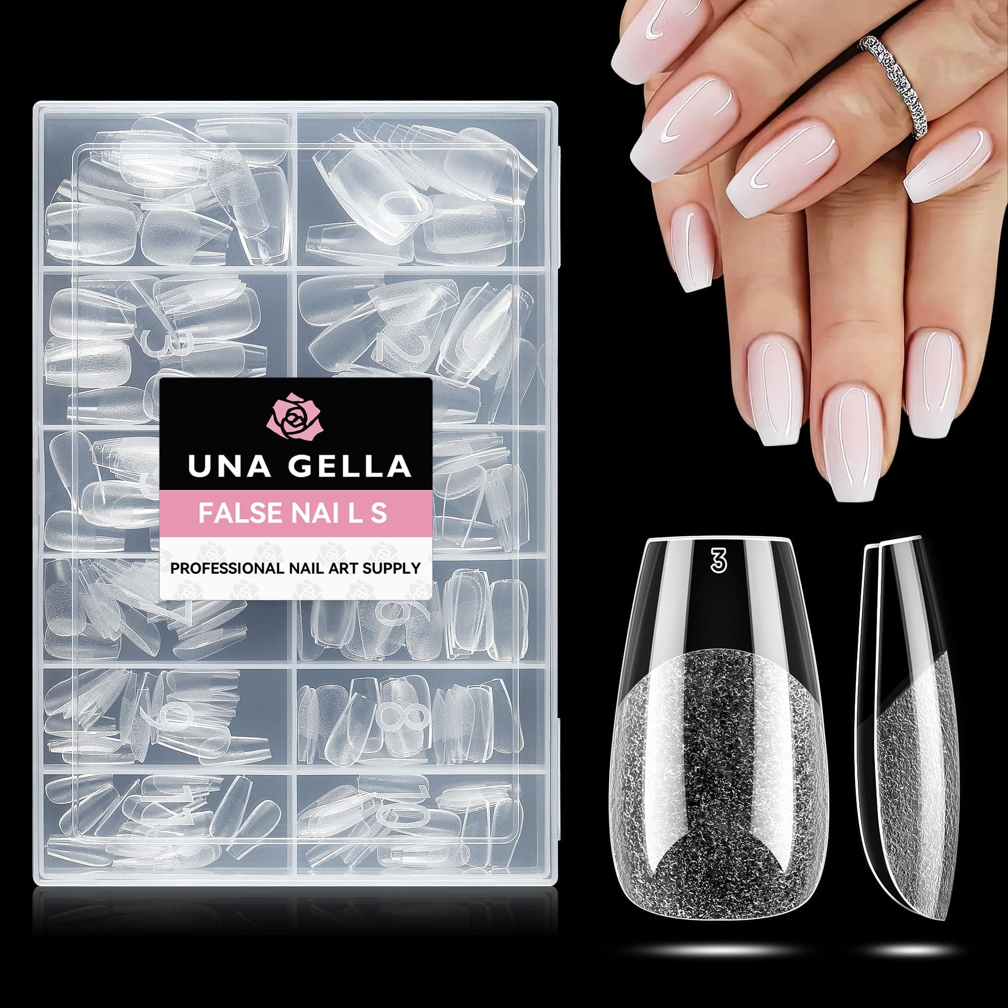 UNA GELLA Short Coffin Nail Tips: 216pcs Short Coffin Press on Nails Pre-Shape Gel Nail Tips for Full Cover Acrylic Nails False Nails for Nail Extension Home DIY Salon 12 Sizes Gelly Tips