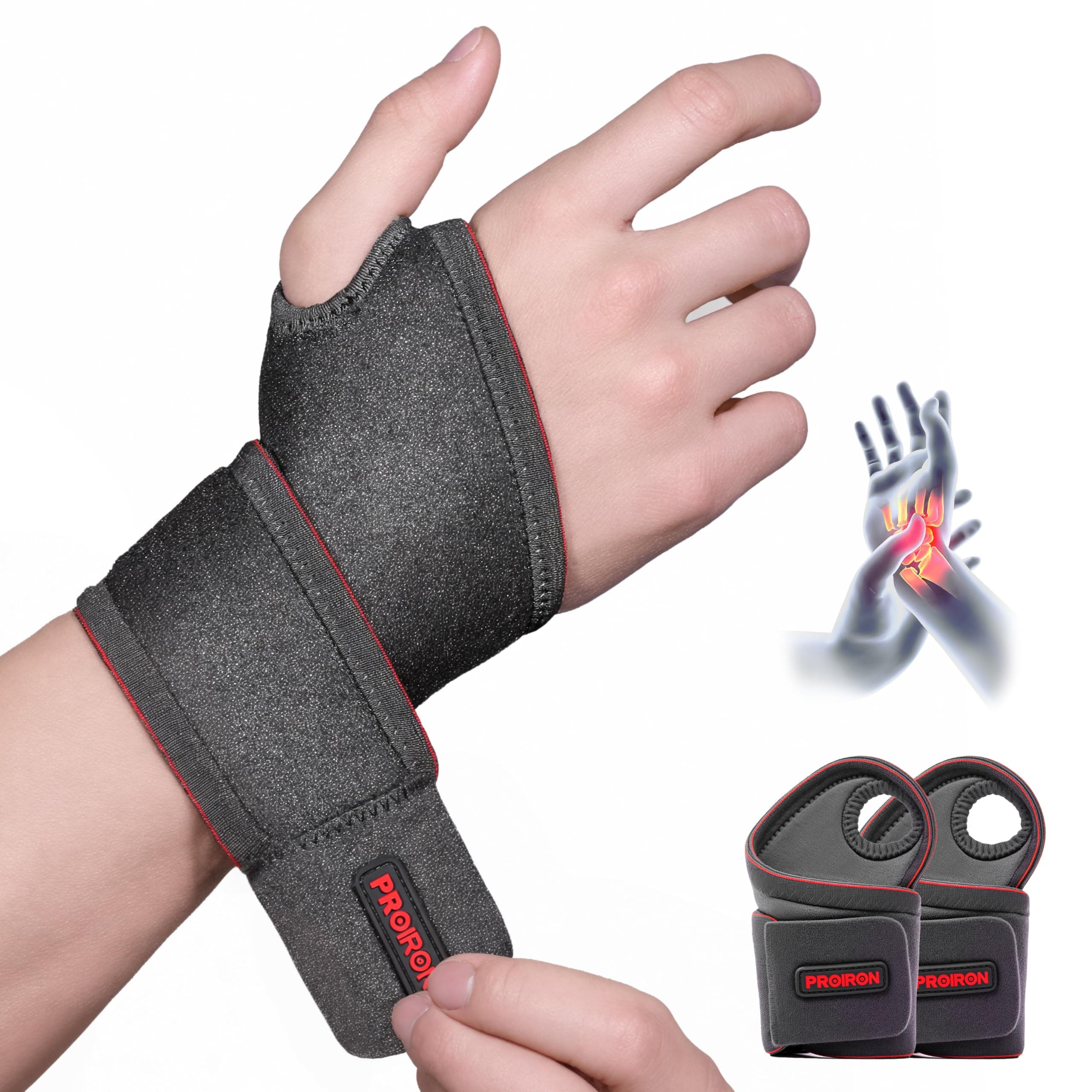 PROIRON Wrist Supprot Wrist Compression Strap and Wrist Brace Sport for Fitness, Weightlifting, Tendonitis, Carpal Tunnel Arthritis, Pain Relief-Wear Anywhere-Adjustable (Single/Pair)