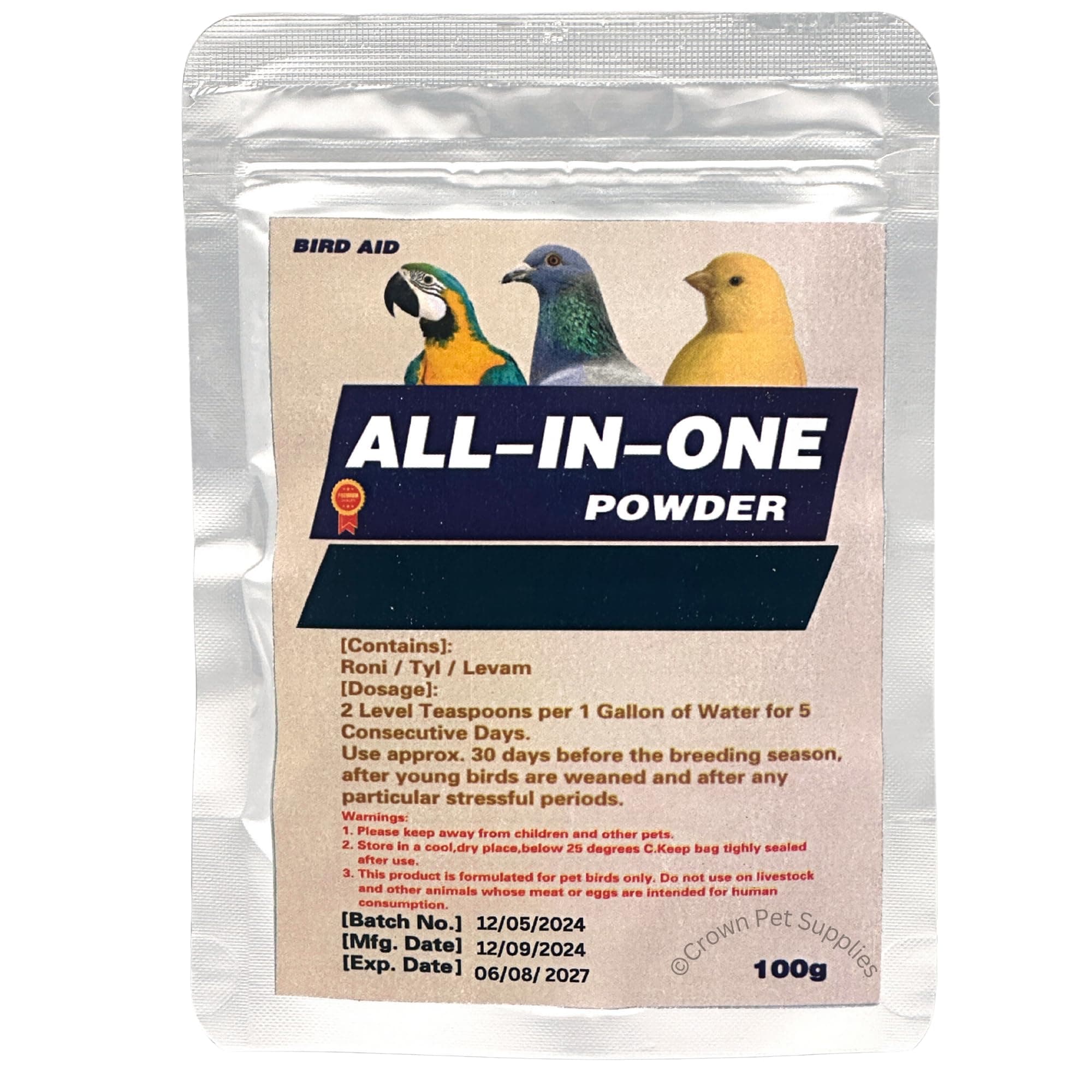 All in One Powder Medicine For Pigeons, Canary, Finches, Parakeet, Cockatiels, Parrots, Cage Small Birds, and Aviary Birds