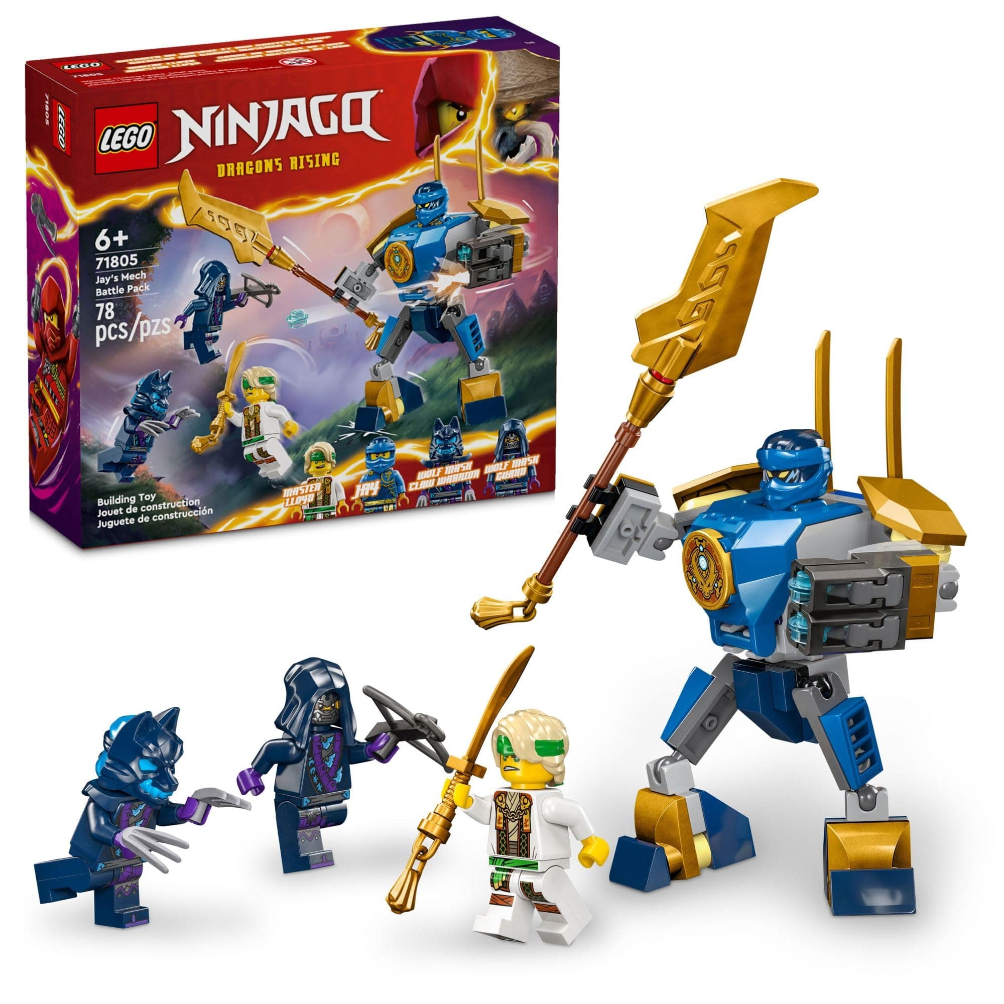 LEGO NINJAGO Jay's Mech Battle Pack Adventure Toy Set for Kids with Jay Minifigure and Mech Figure, Creative Ninja Gift for Boys and Girls Ages 6+ 71805