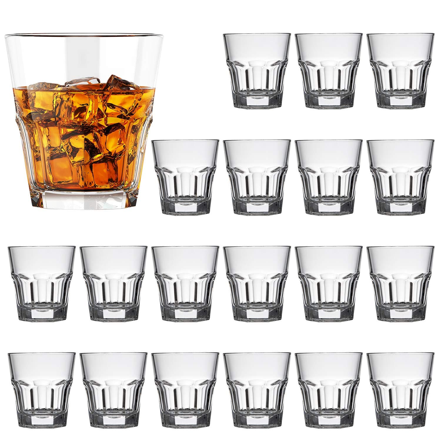 QAPPDA Shot Glass Set, Whiskey Shot Glasses,Heavy Base Shot Cups 4.5oz,Cocktail,Rocks Glasses,Mini Glass Cup For liqueur,Double Side Cordial Glasses,Tequila Vodka Cups Set Of 20