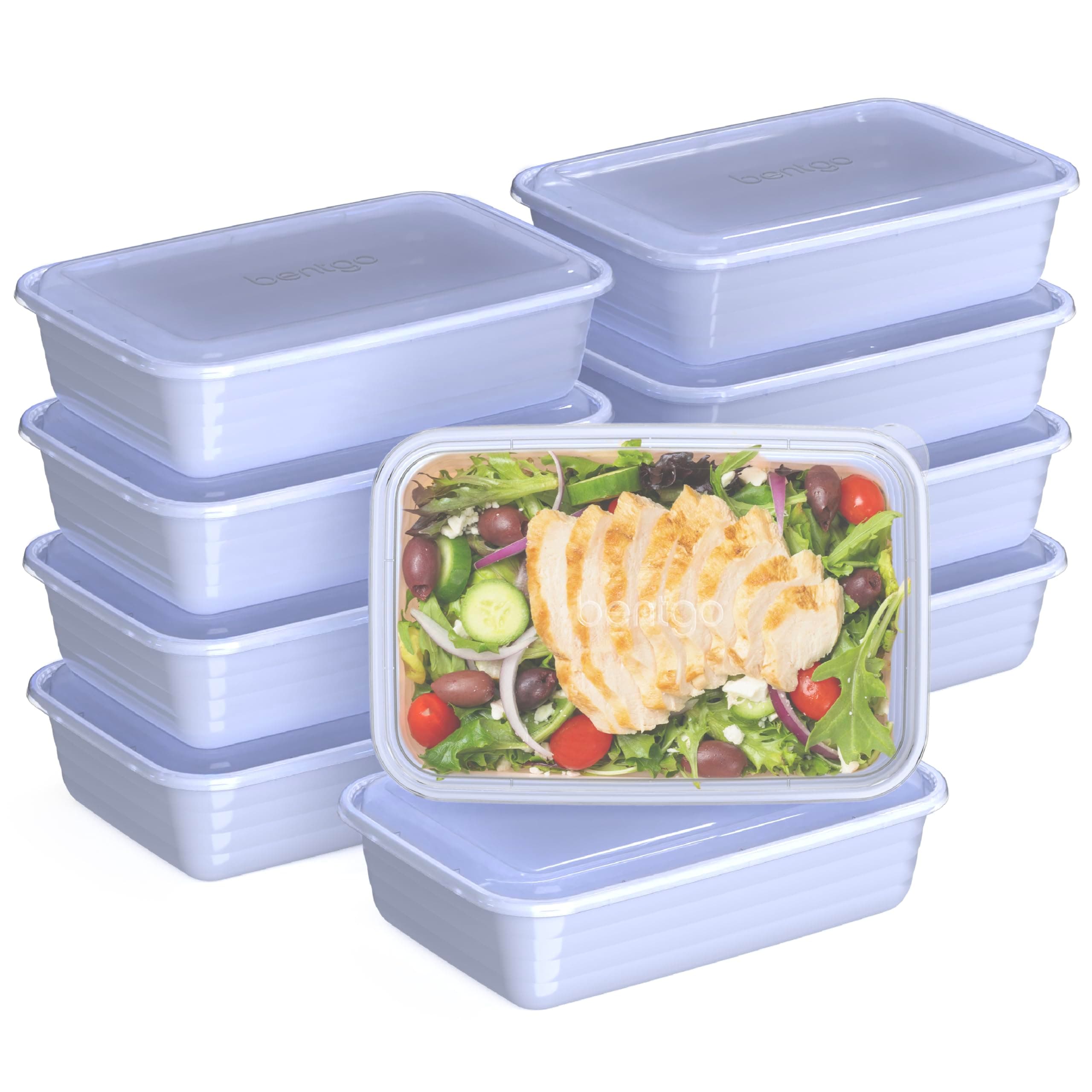 Bentgo Prep 1-Compartment Containers - 20-Piece Meal Prep Kit with 10 Trays & 10 Custom-Fit Lids - Durable Microwave, Freezer, Dishwasher Safe Reusable BPA-Free Food Storage Containers (Periwinkle)