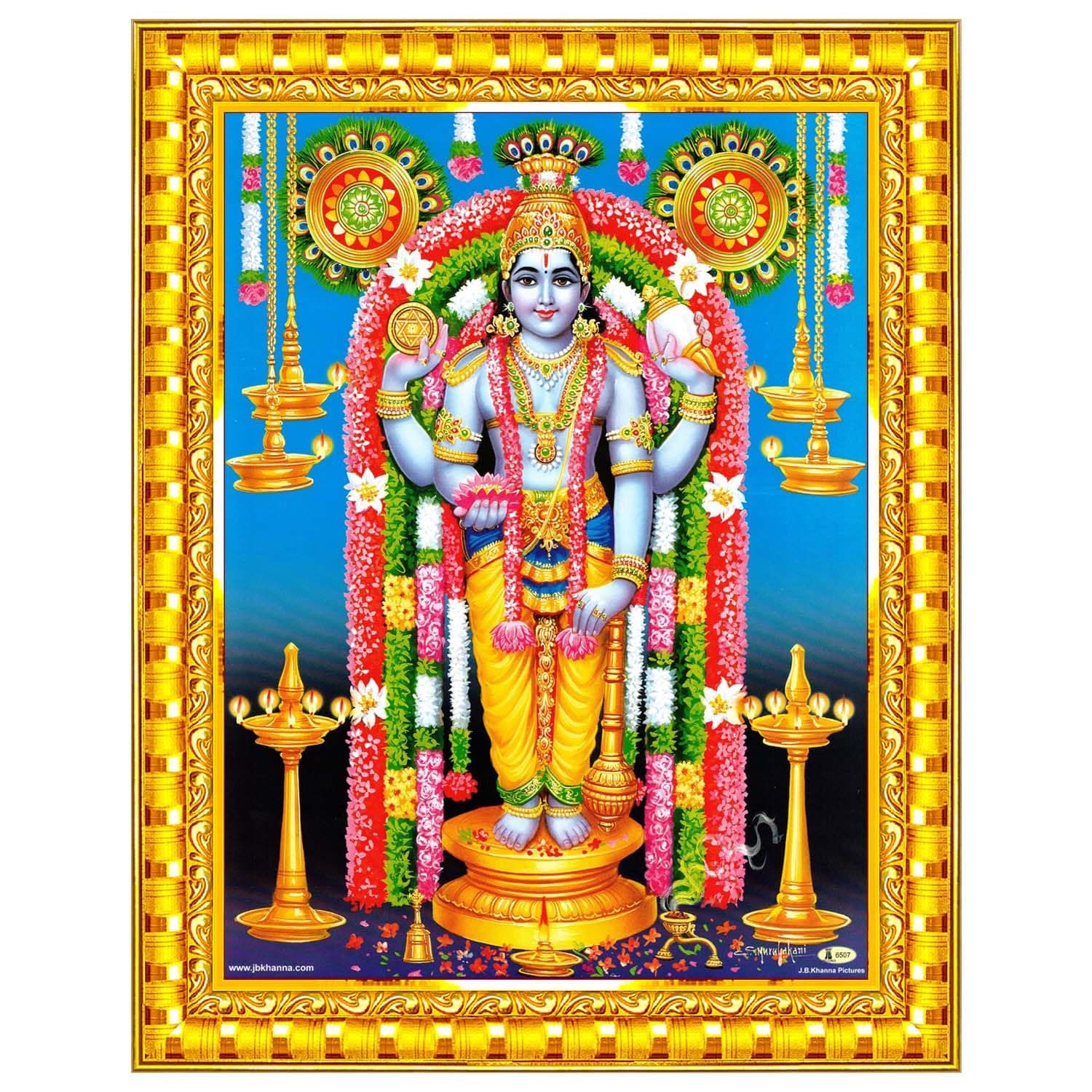Lord Guruvayurappan Guruvayoorappan Wall Painting Framed Home Decor (Wood,Acrylic,Gold,Big Size,10x12 Inch) R579M