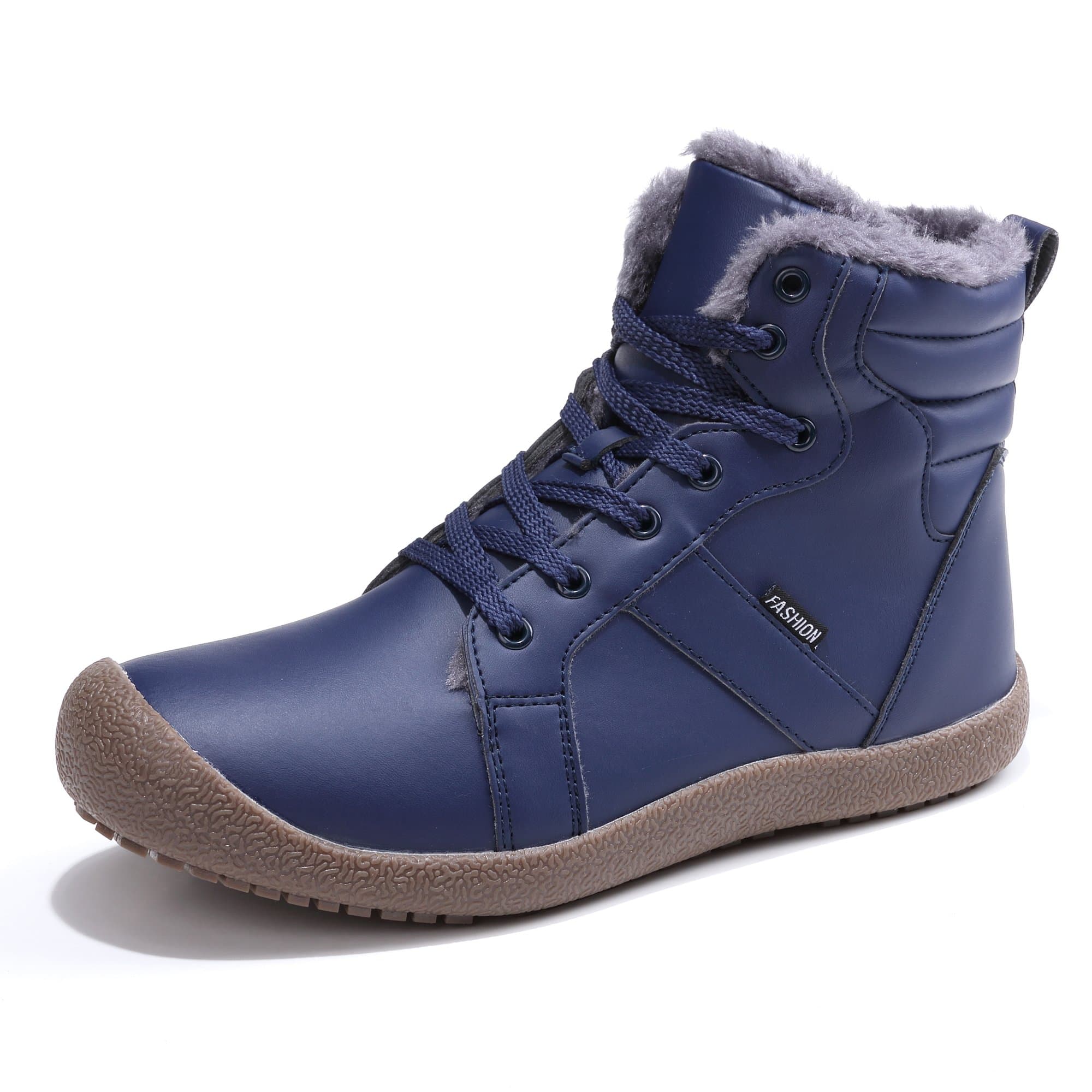 Men's Winter Boots with Fur Warm Ankle Short Snow Boots,Blue UK 11.5